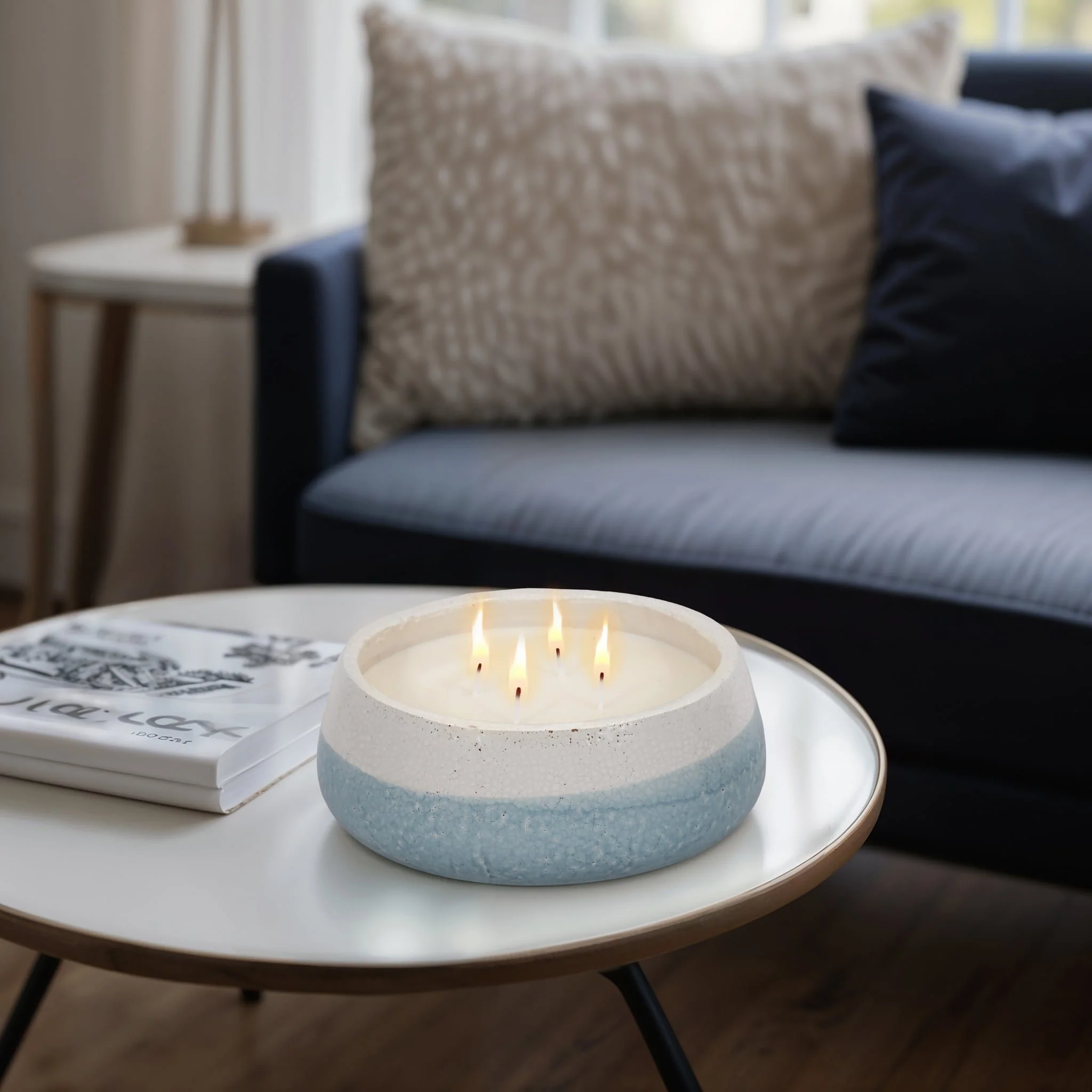 10" 35 Oz Moco Bamboo Bowl Candle, Light Blue - Image 10