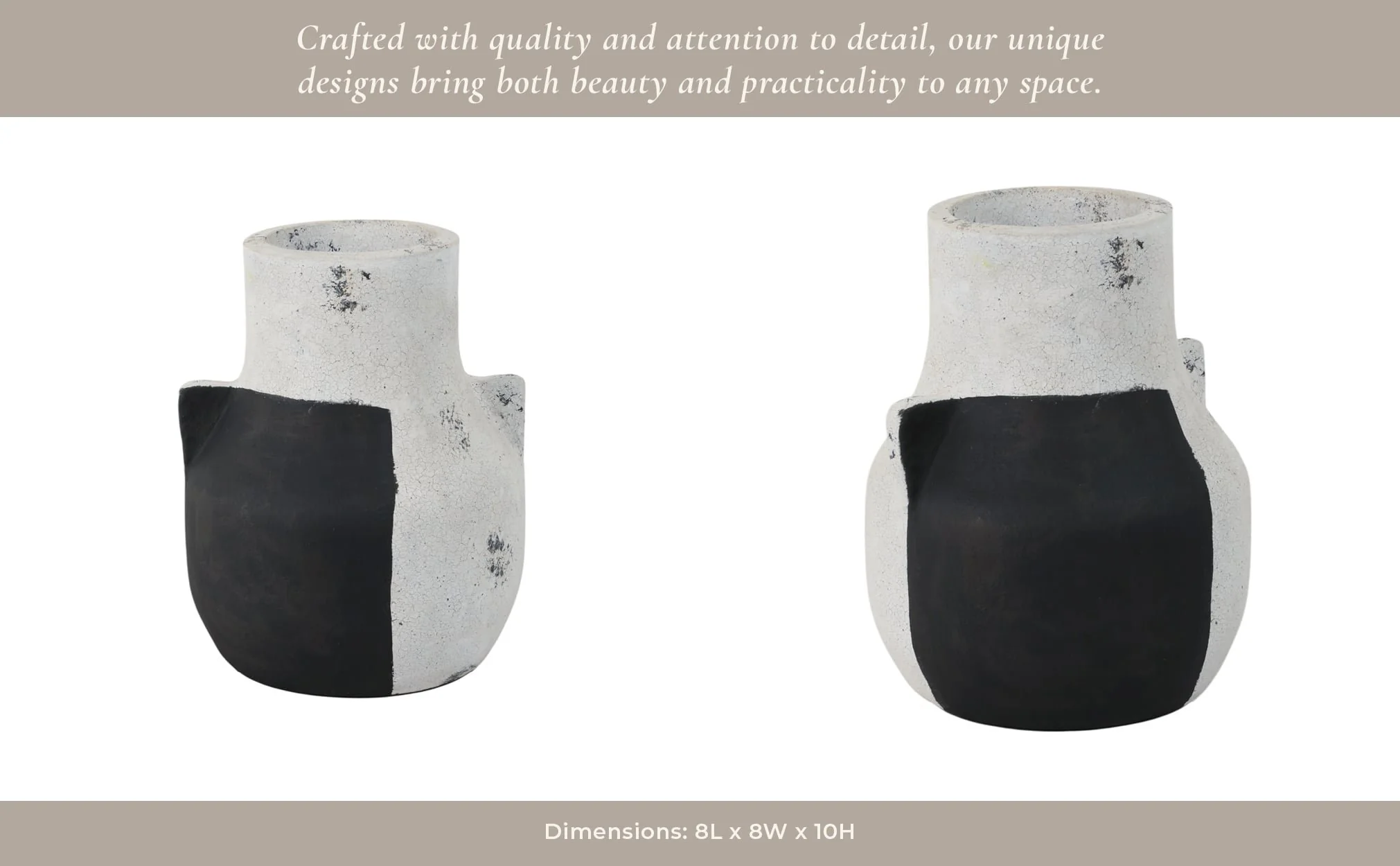 10" Black Patch Modern Terracotta Vase, Ivory/blk - Image 12