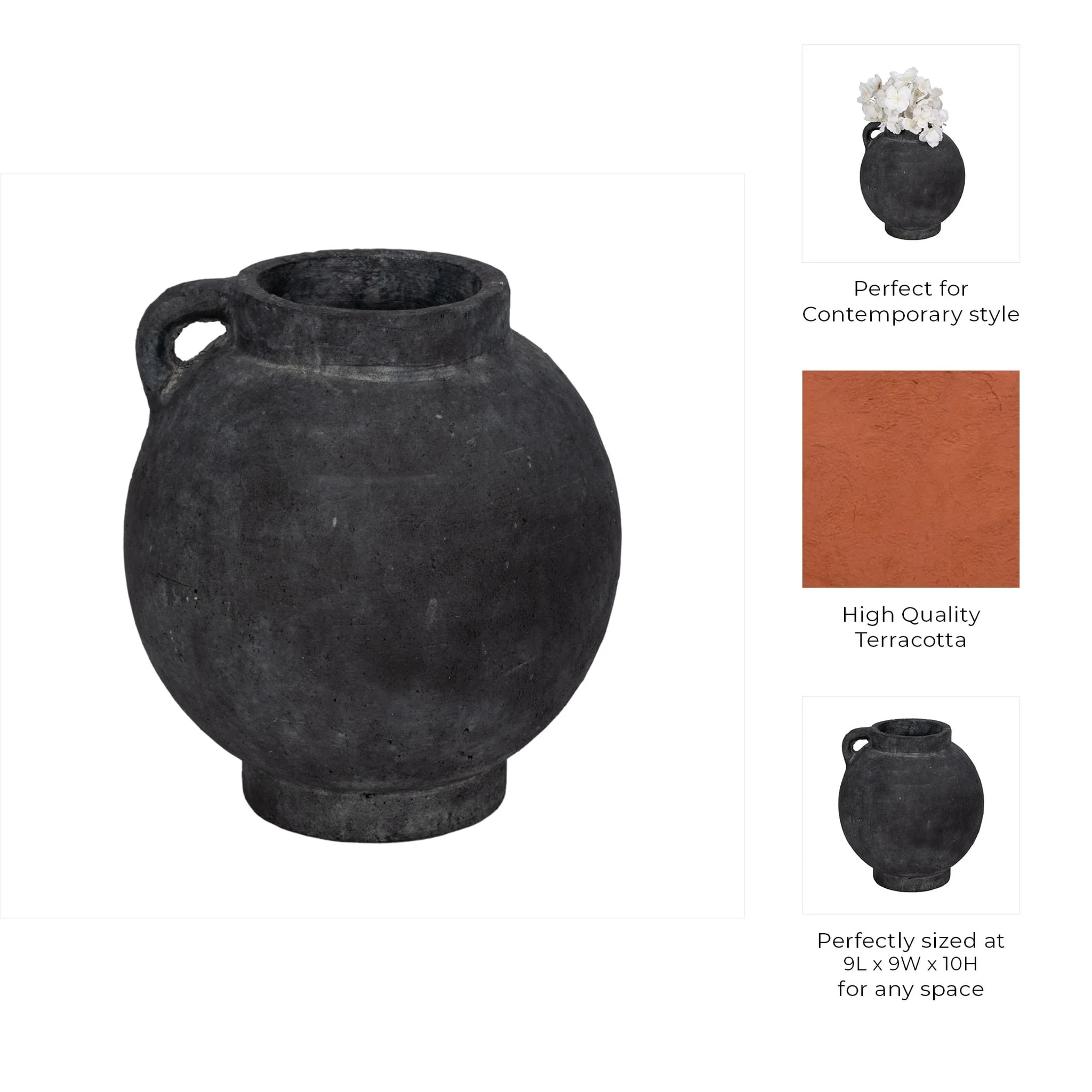 10" Bulbous Jug With Handle, Black - Image 10