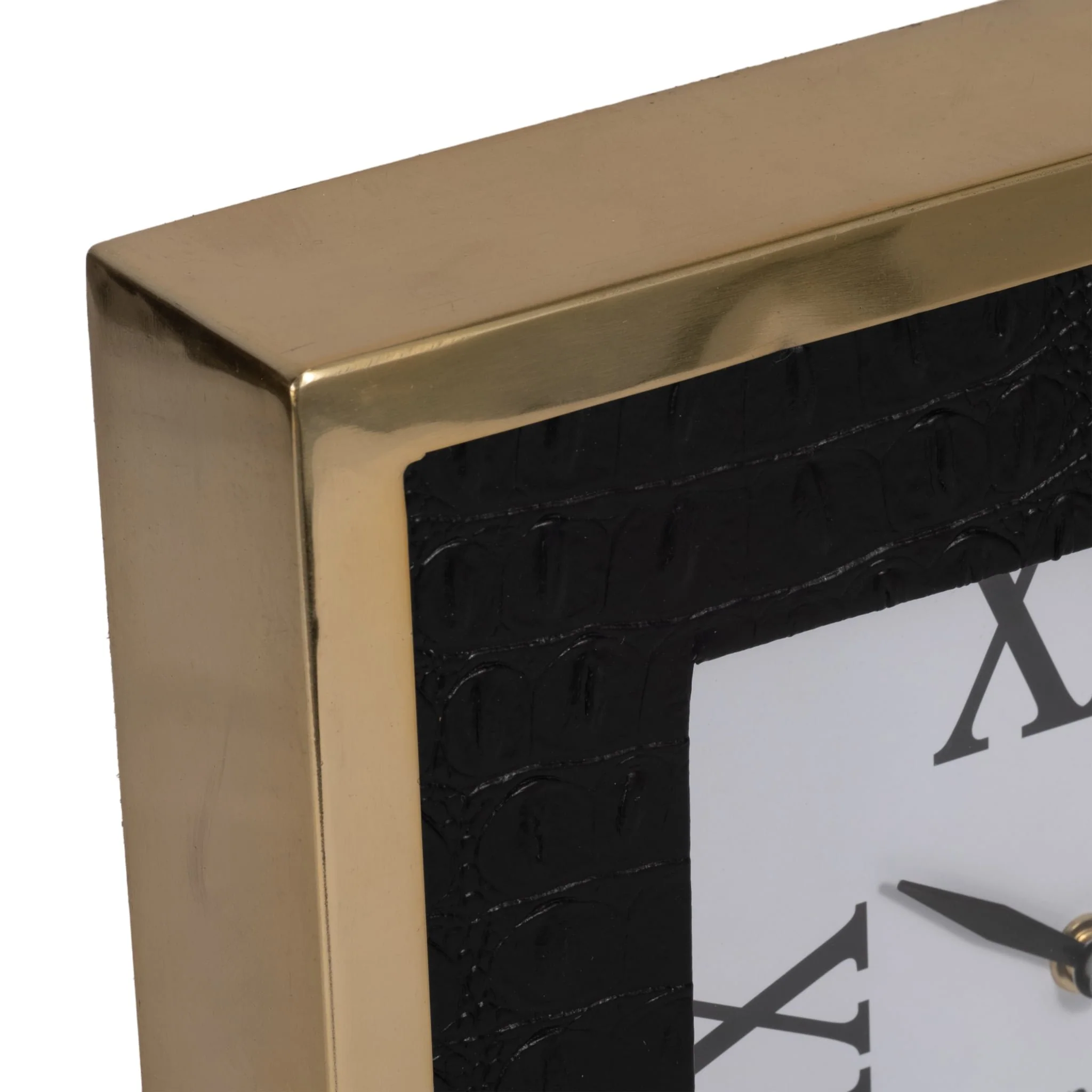 10" Faux Leather Croc Square Clock, Black/gold - Image 5