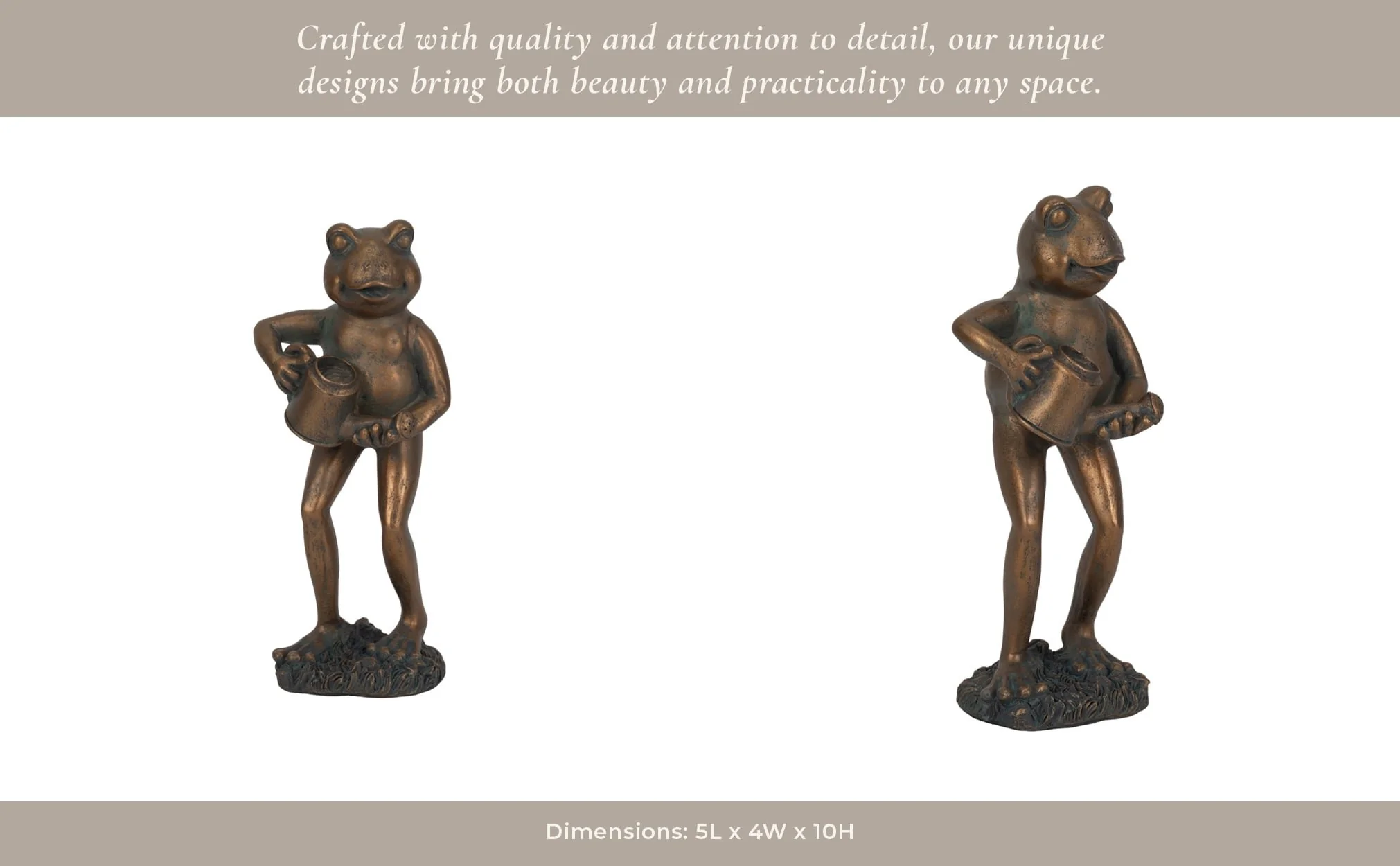 10" Frog With Watering Can, Bronze - Image 14