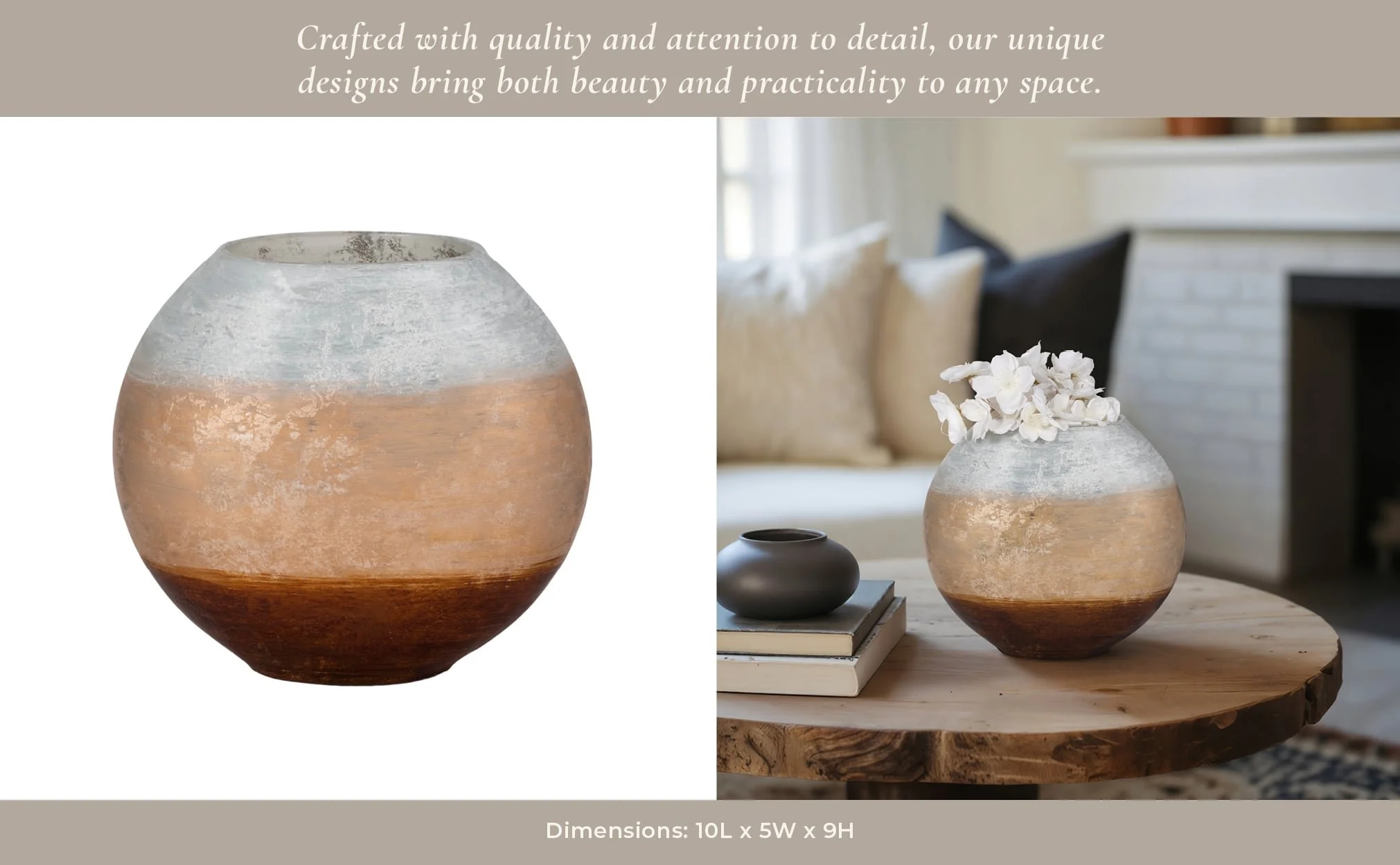 10" Gold Ombre Round Vase, White/gold - Image 12