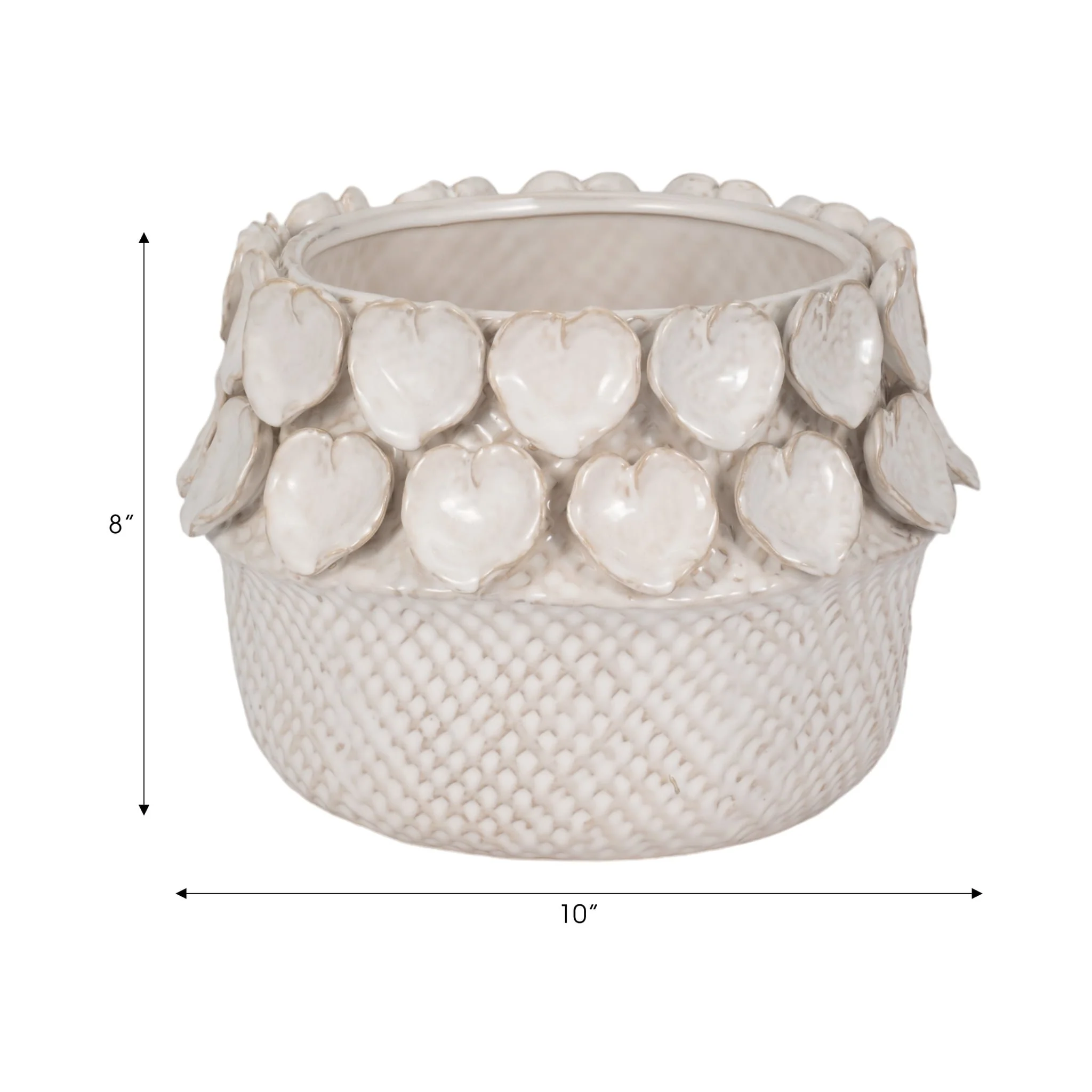 10" Leaf Applique Woven Planter, Cream - Image 8