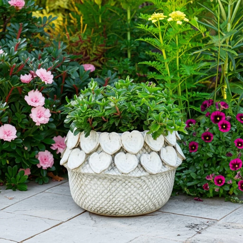 10" Leaf Applique Woven Planter, White - Image 9