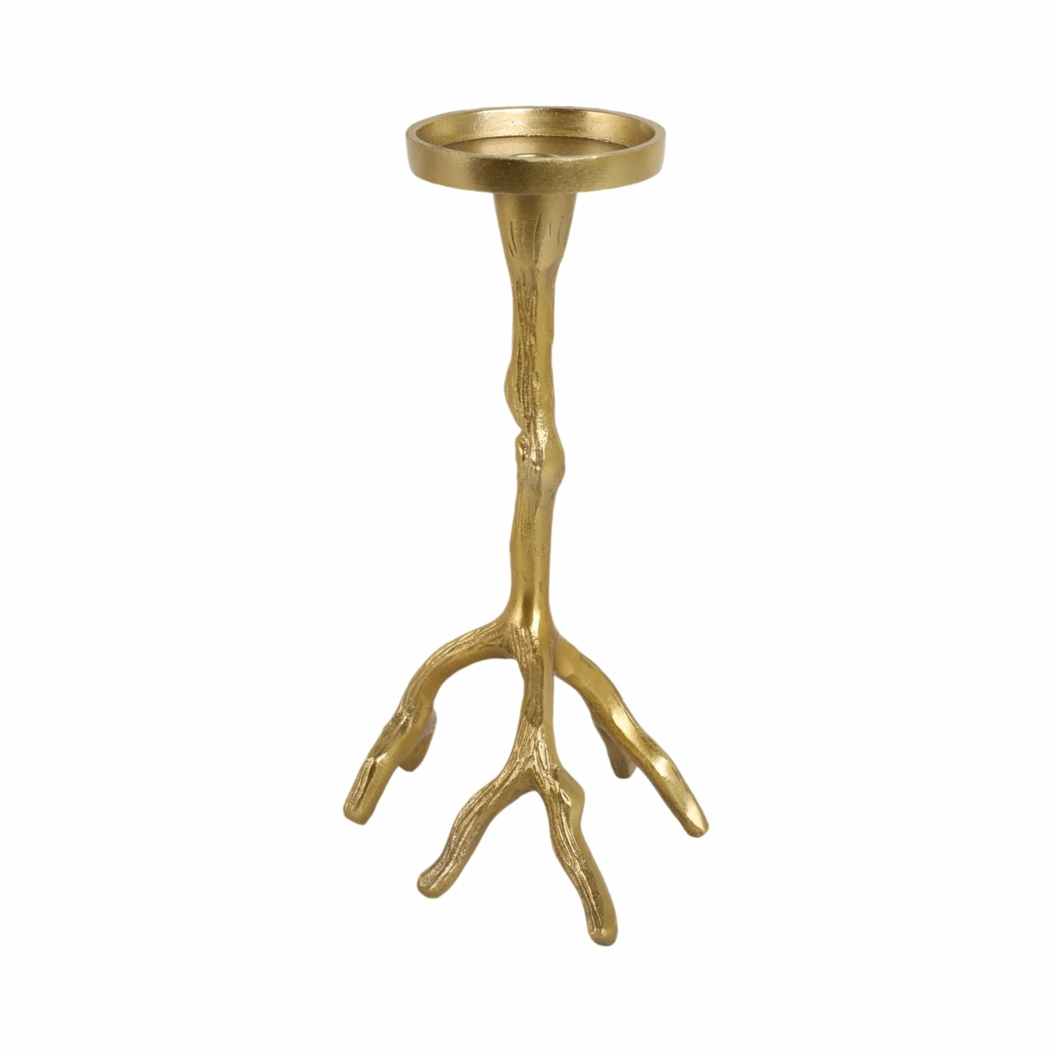 10" Roots Pillar & Taper Candle Holder, Gold