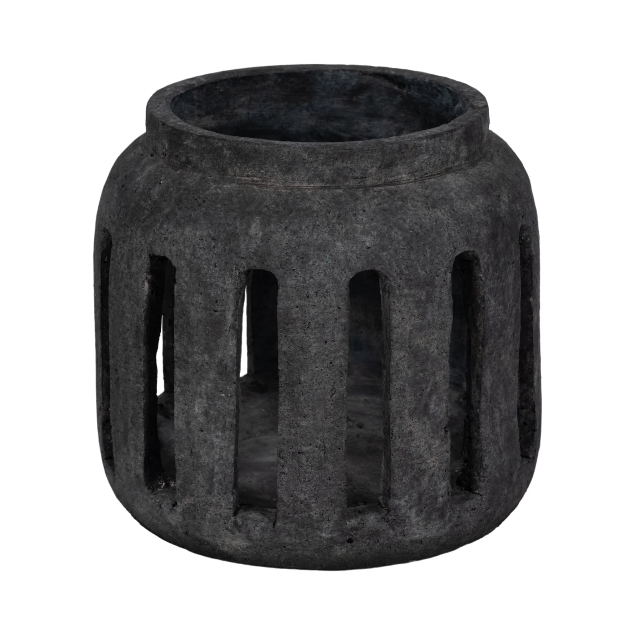 10" Round Lantern Hurricane With Open Slats, Black - Image 3