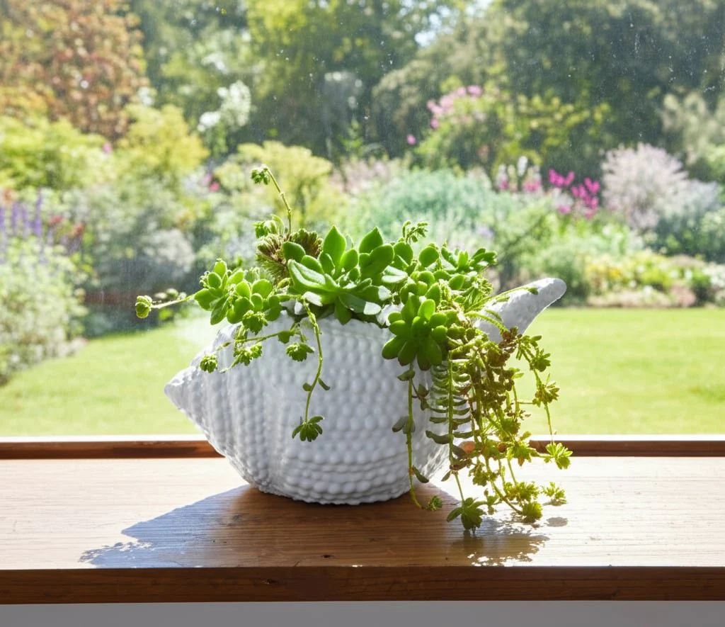10" Seashell Planter, White - Image 10