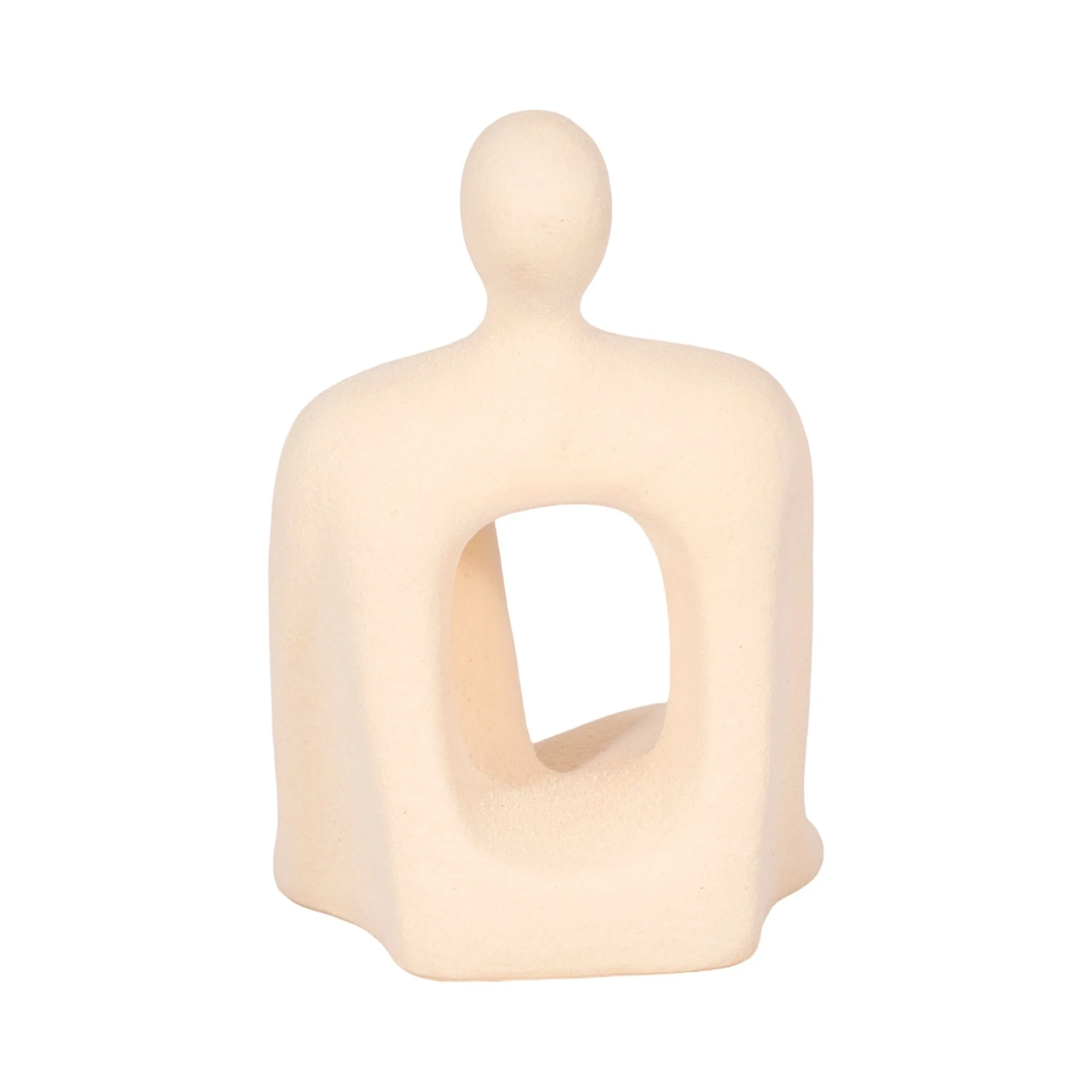 10" Sitting Figure W/open Cut Out Sand Glaze,ivory - Image 4