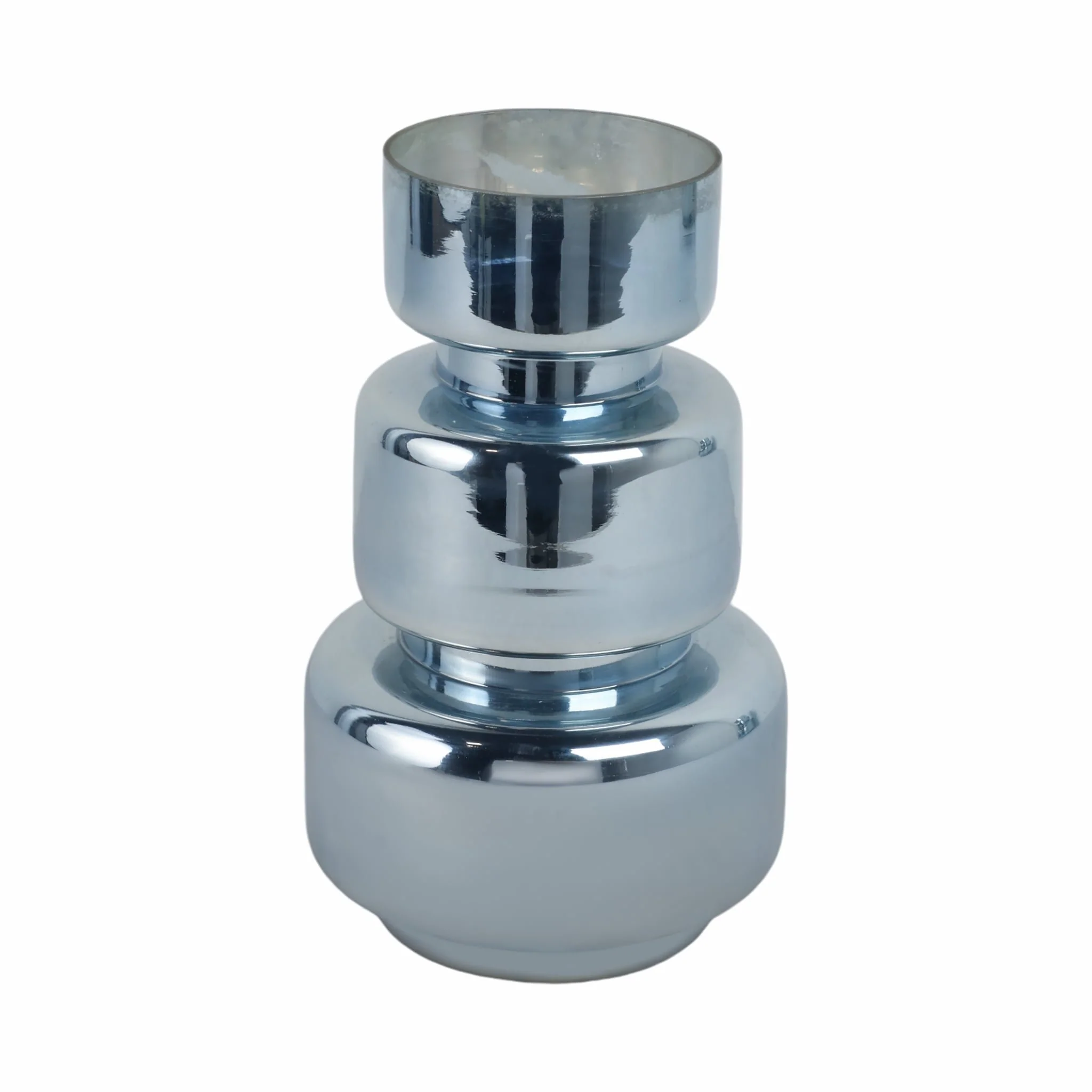10" Stacked Cylinder Glass Vase, Blue Silver - Image 3