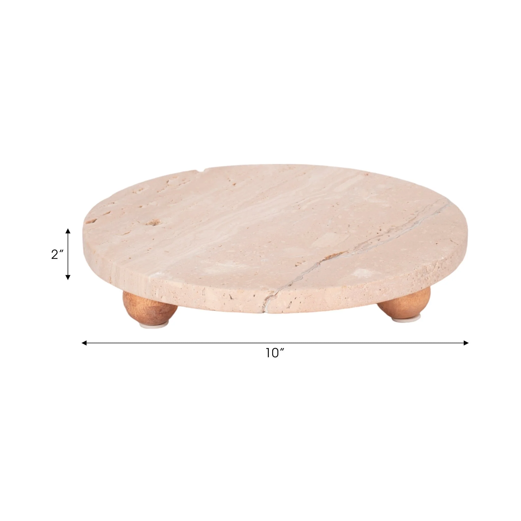 10" Travertine Tray On Wood Ball Feet, Tan - Image 7