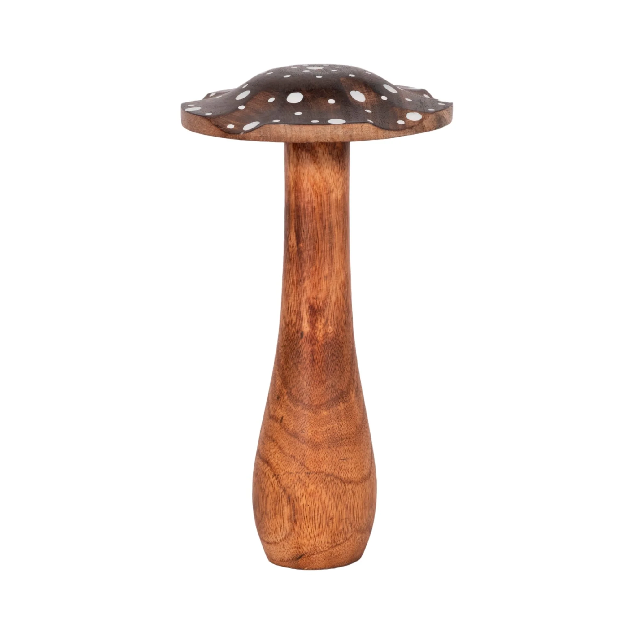 10" Wood Mushroom With White Dots, Brown - Image 2