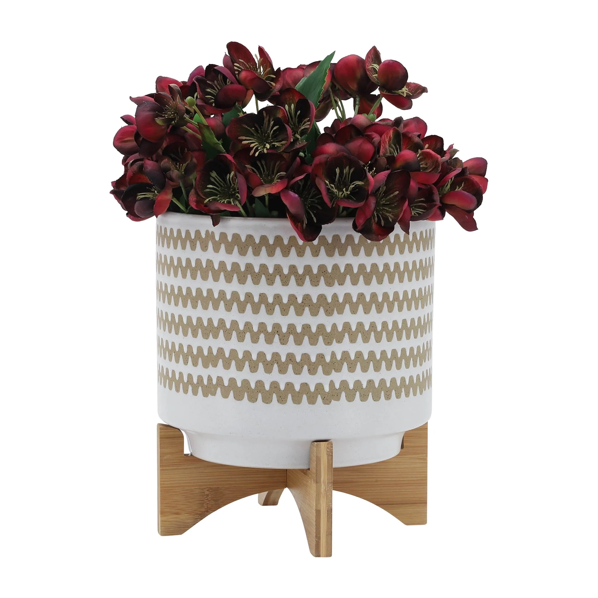 10" Zig-zag Planter W/ Stand, White - Image 3