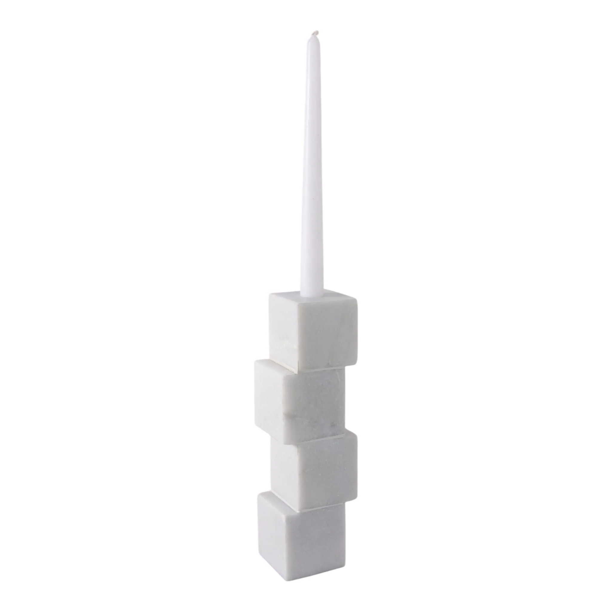 10x3" Stacked Cube Marble Taper Holder, White - Image 2