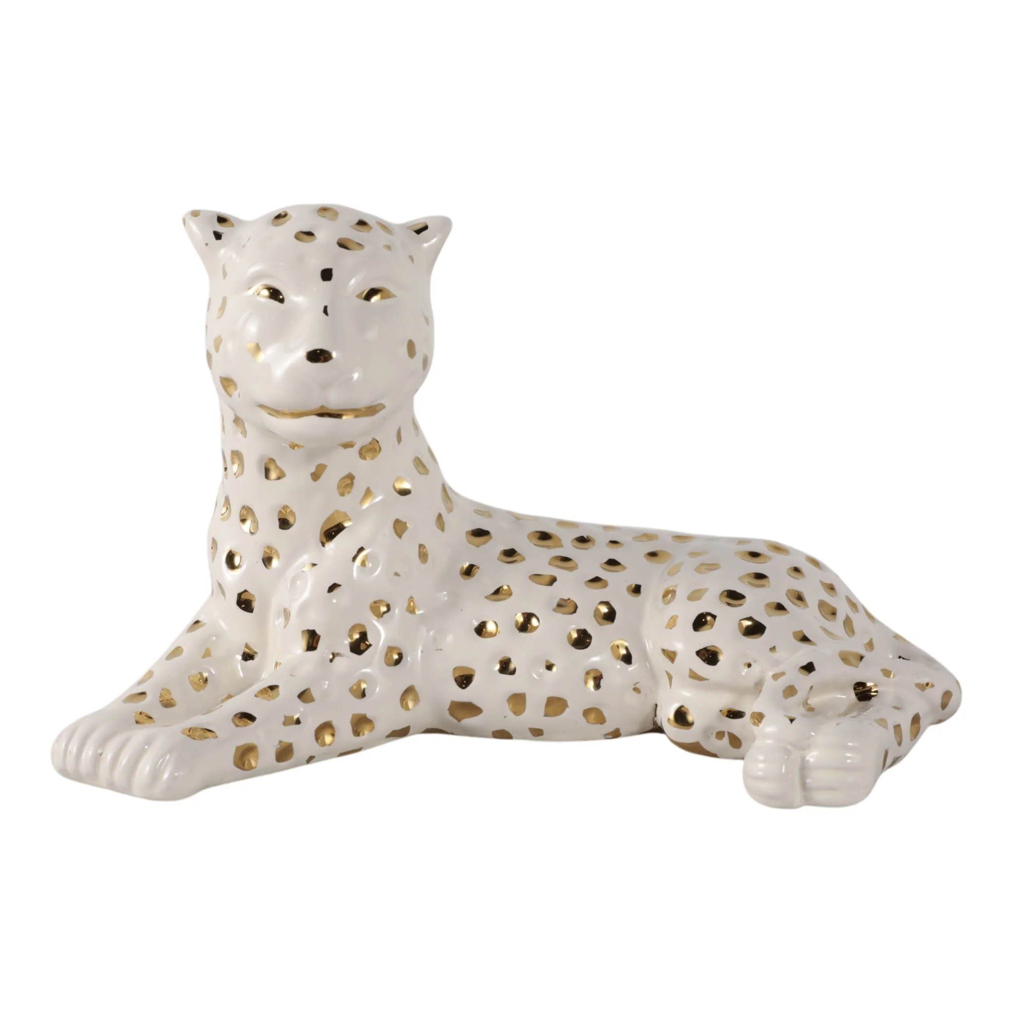 10x6" Leopard Lying Down, White/gold