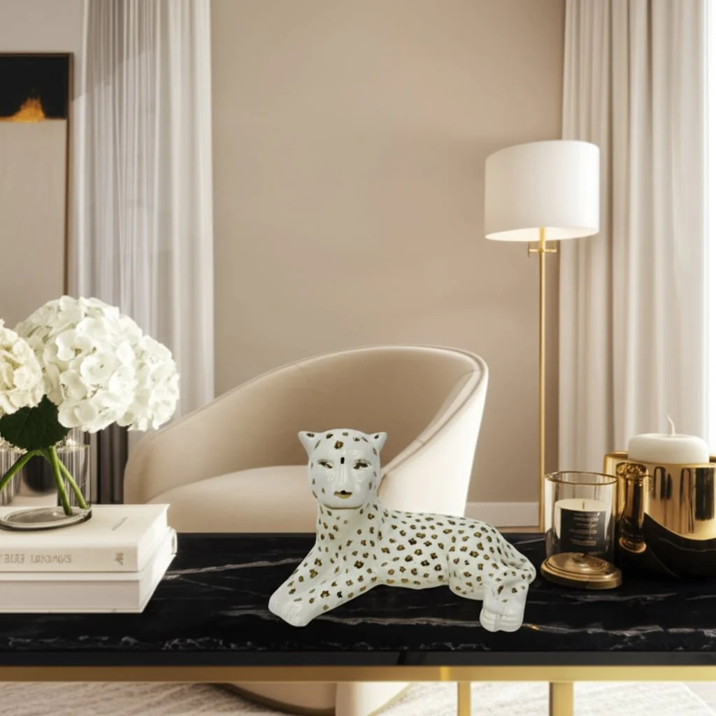 10x6" Leopard Lying Down, White/gold - Image 11
