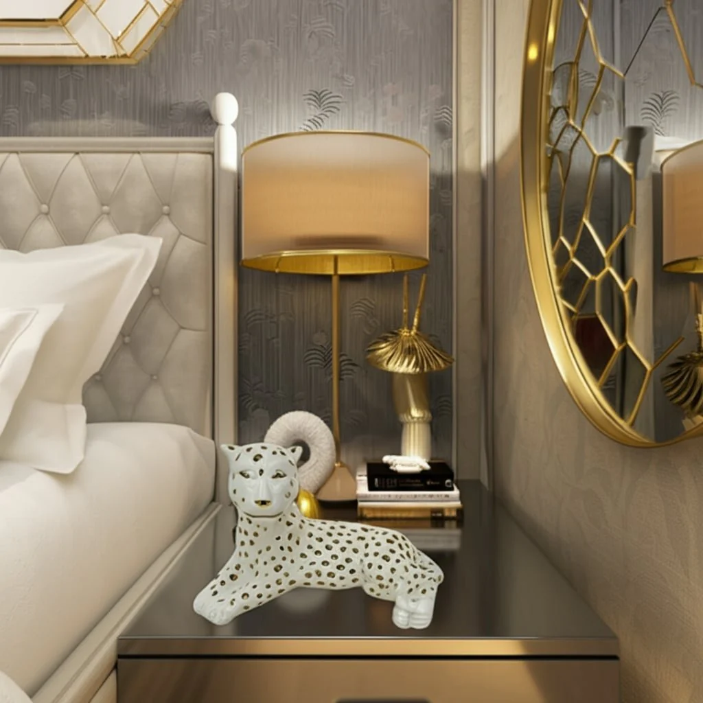 10x6" Leopard Lying Down, White/gold - Image 13