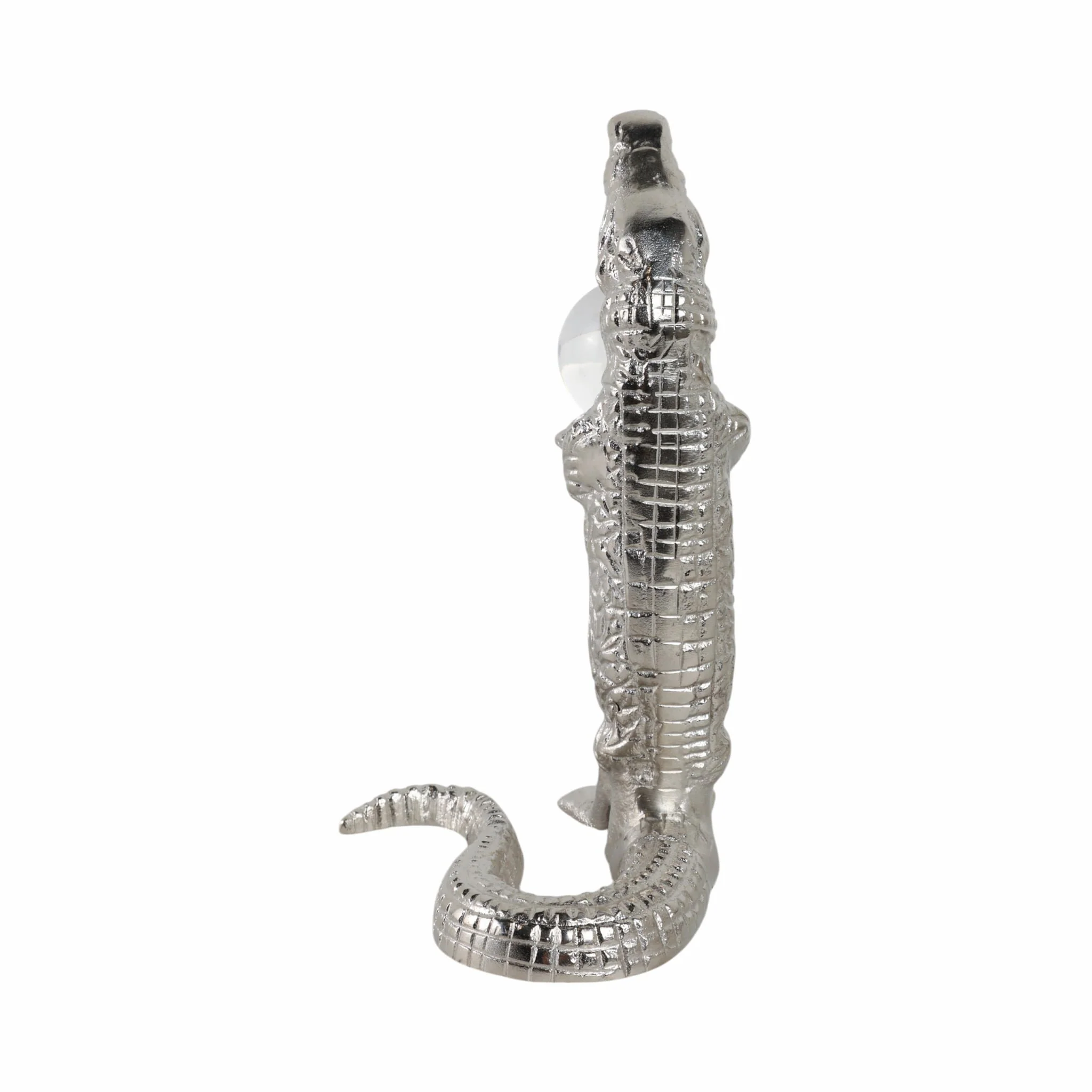 10x7" Crocodile Holding Acrylic Ball, Silver - Image 4