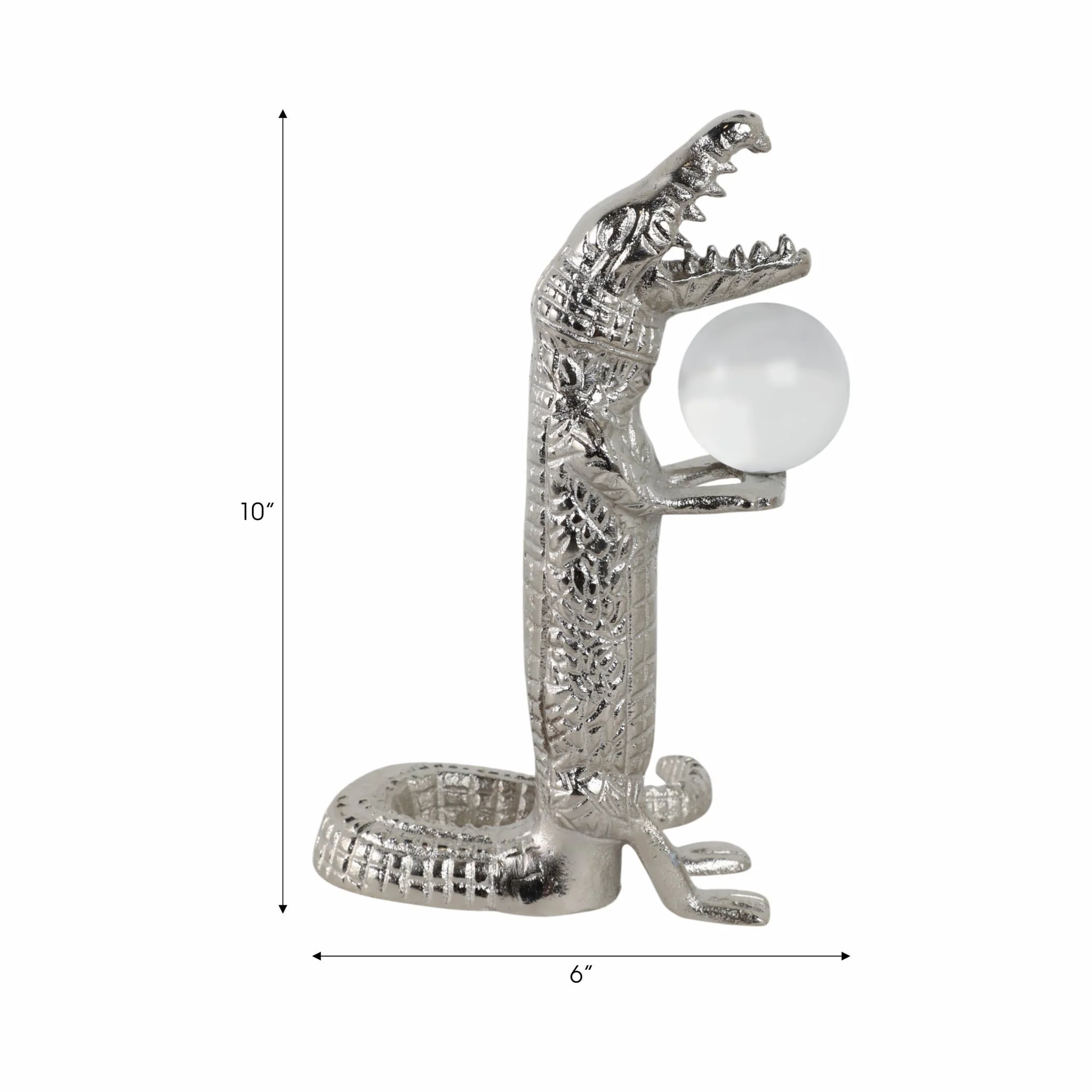 10x7" Crocodile Holding Acrylic Ball, Silver - Image 6