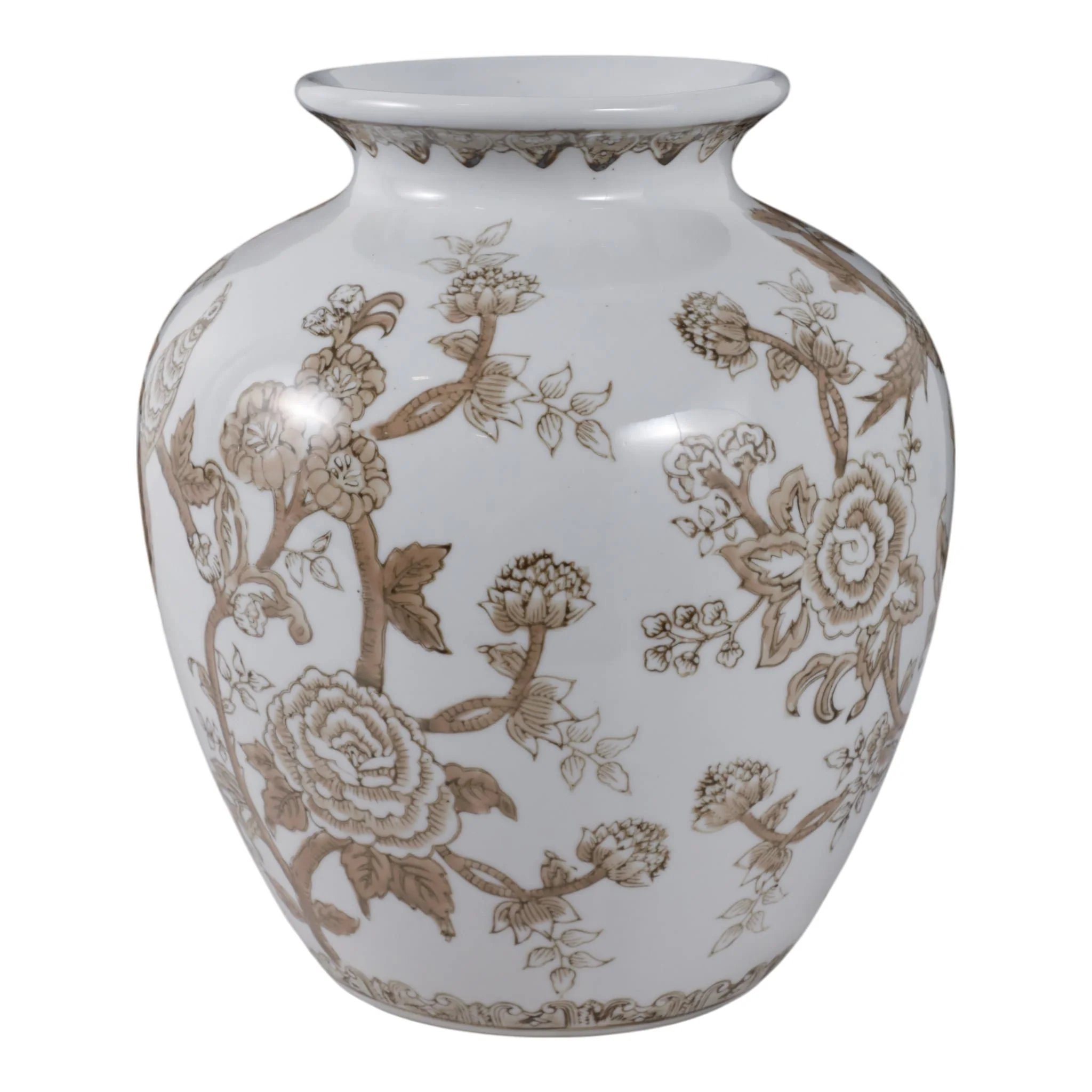 10x8" Chinoiserie Bird & Vines Vase, Brown/ White - Image 3