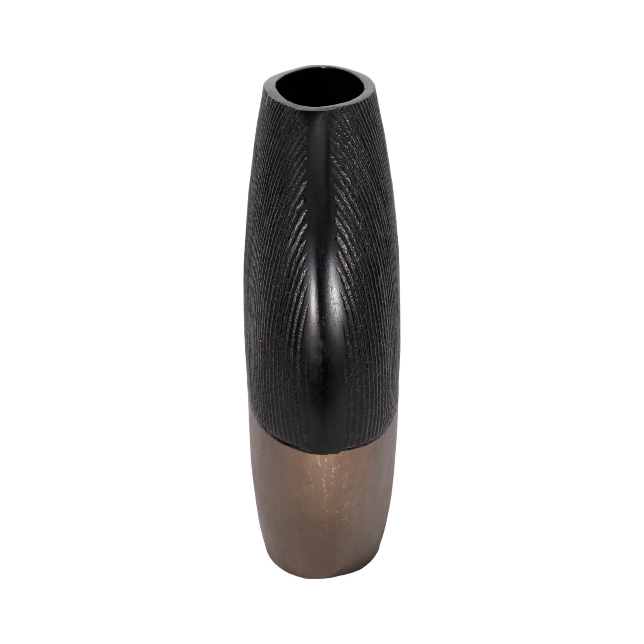 11" Color Block Round Vase, Black/brass Antique - Image 4