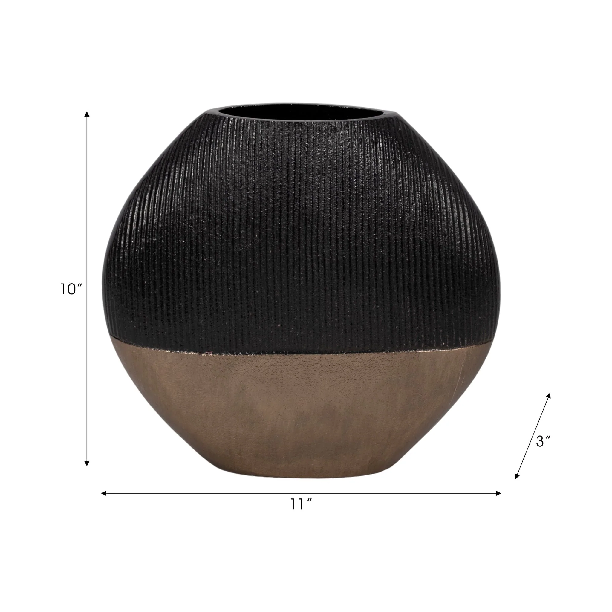 11" Color Block Round Vase, Black/brass Antique - Image 9