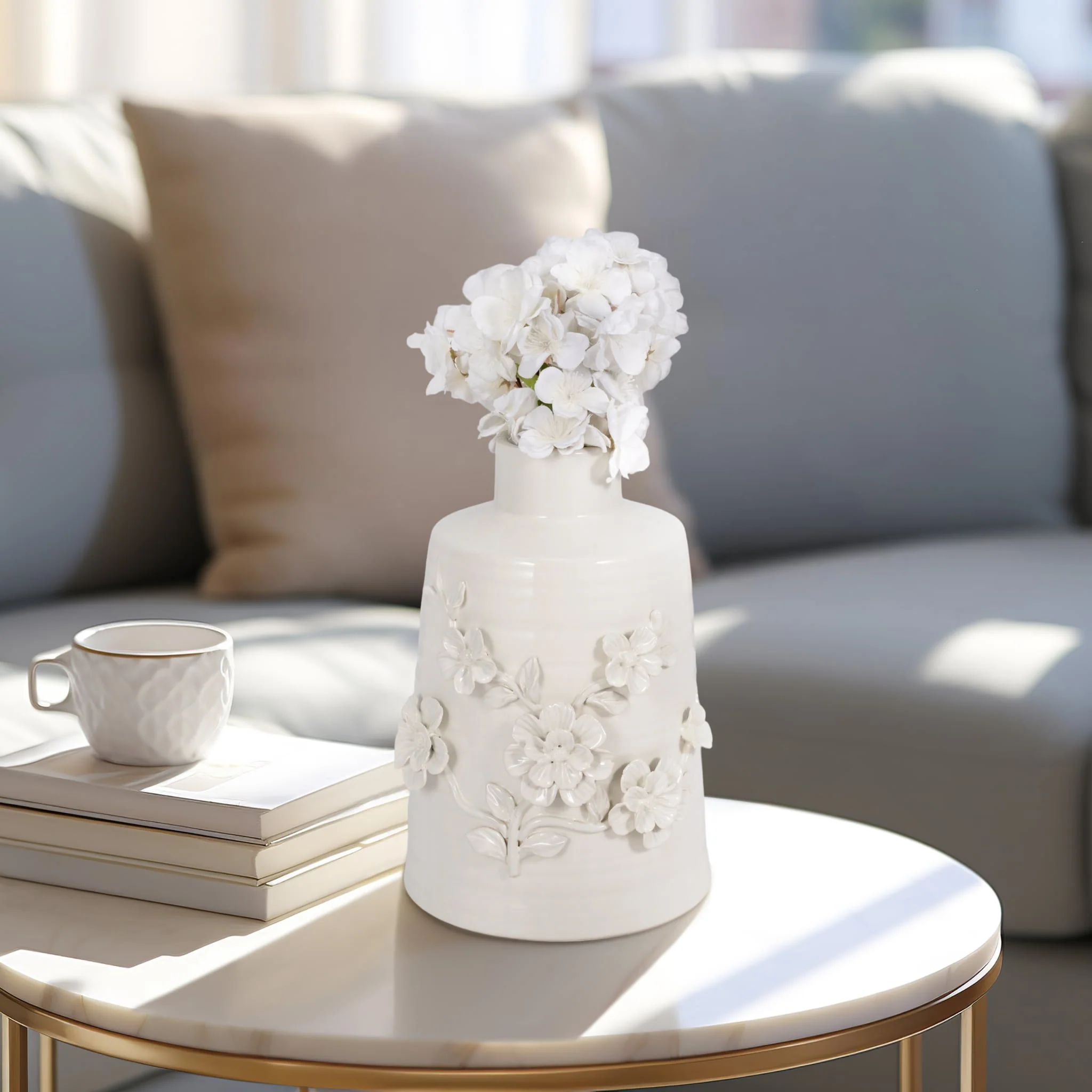 11" Floral Vase, White - Image 10