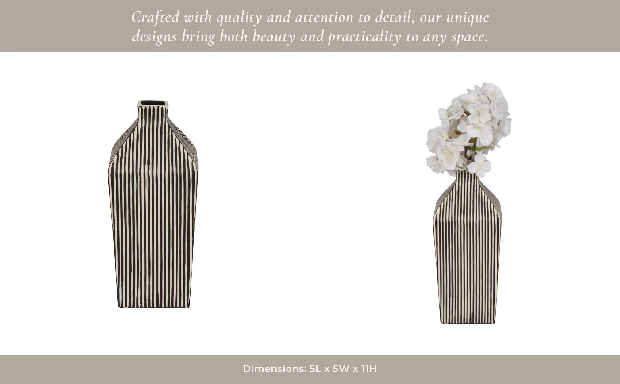 11" Lines Square Vase, Black/white - Image 15