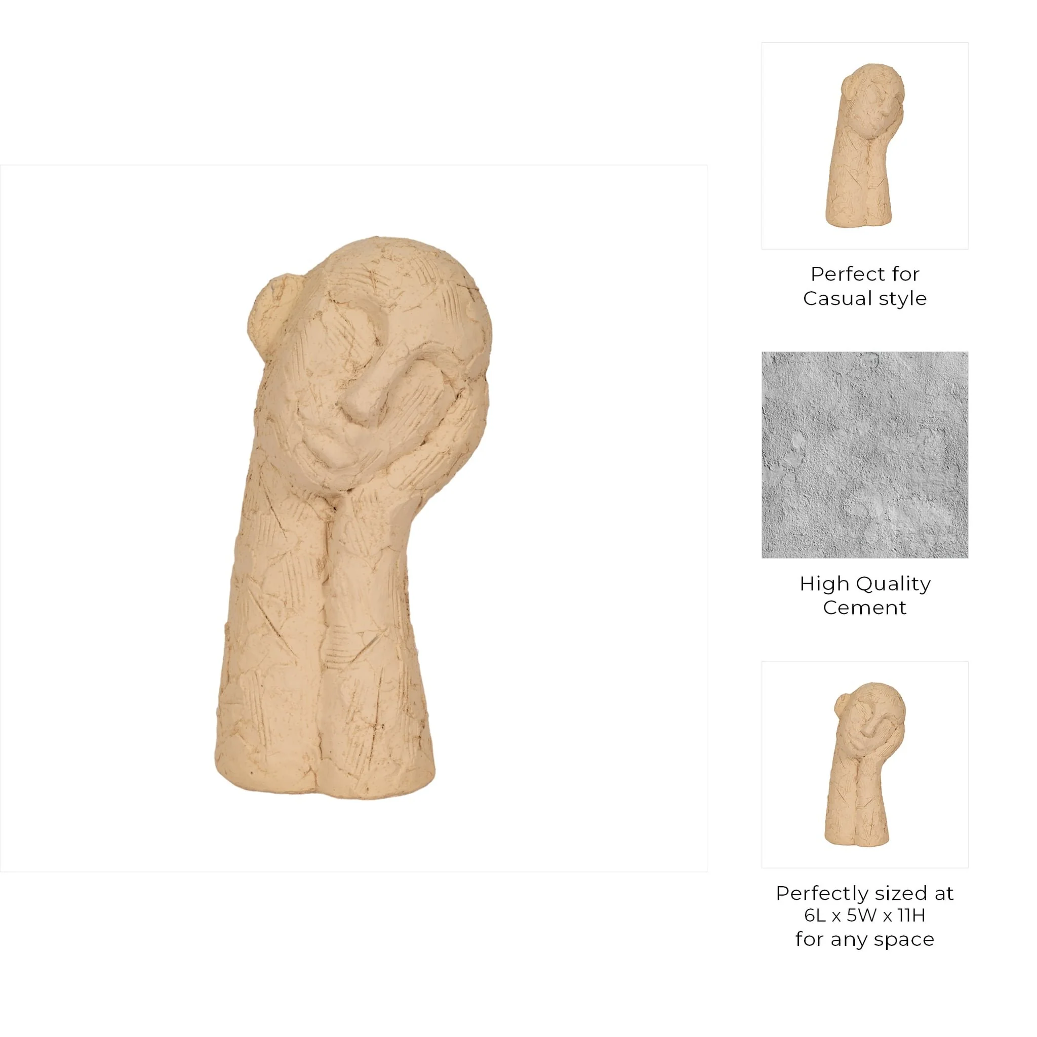 11" Resting Head On Hand Figure, Tan - Image 9