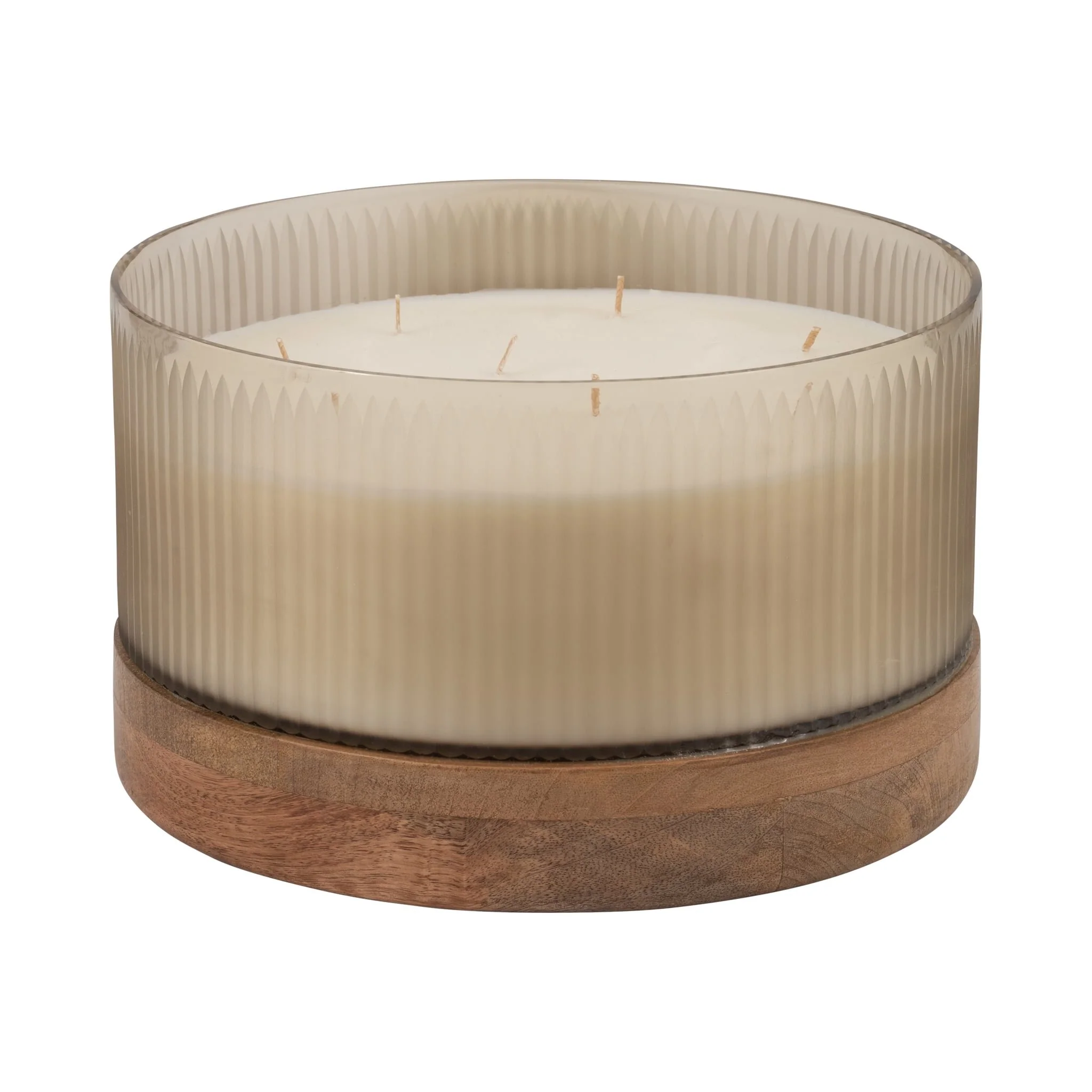 12" 183 Oz Glass Candle W/ Wood Base, Ivory - Image 3