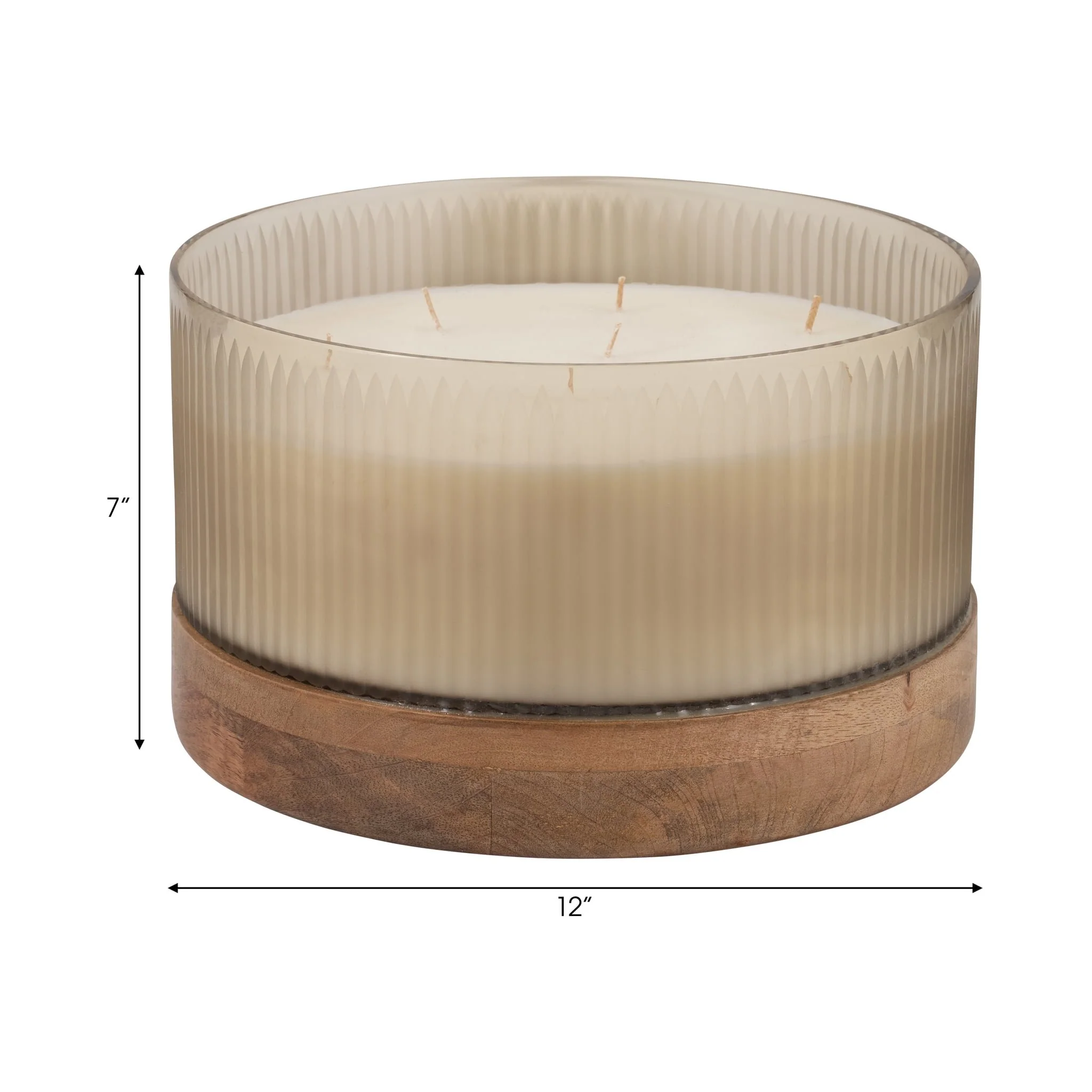 12" 183 Oz Glass Candle W/ Wood Base, Ivory - Image 8
