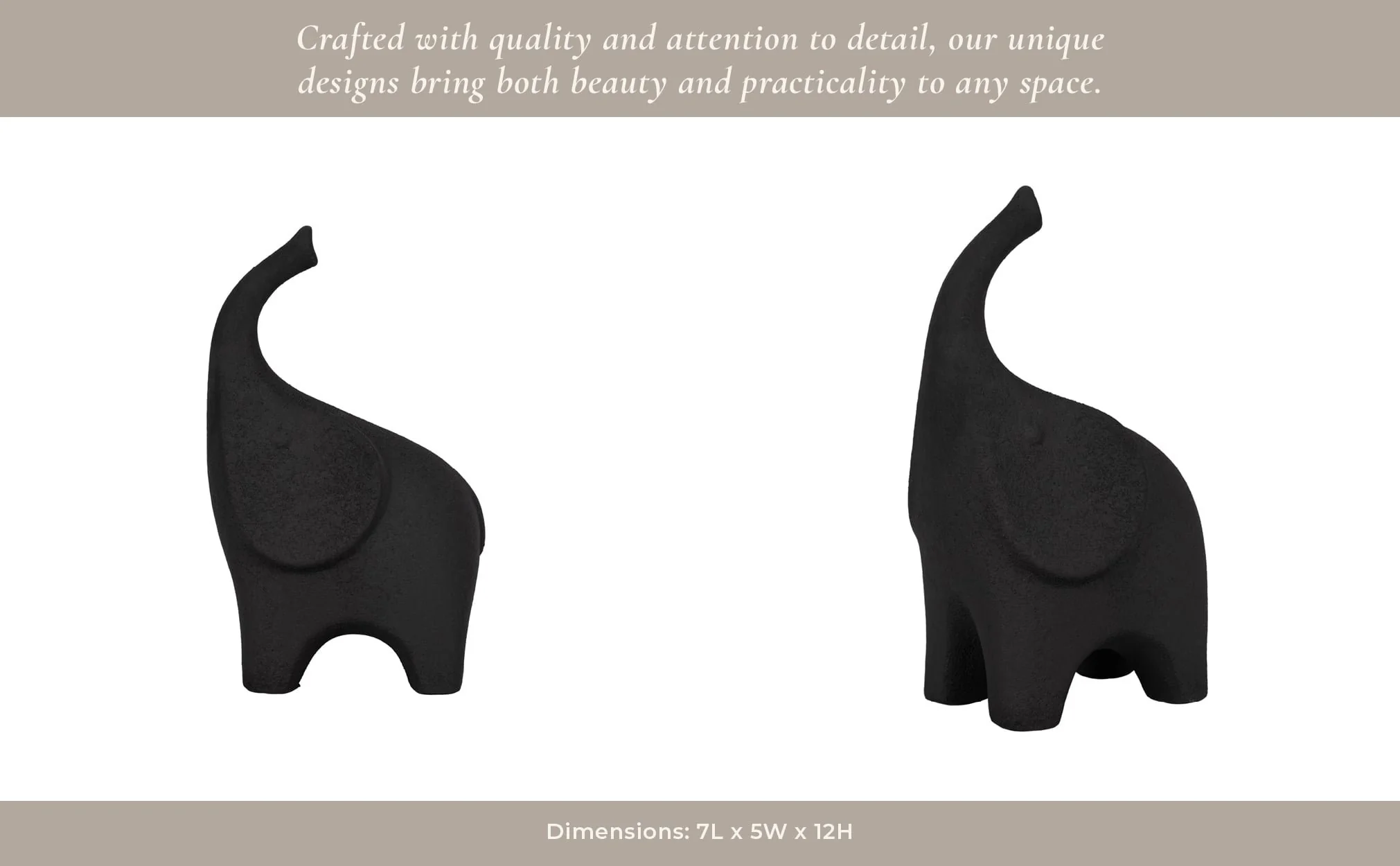 12" Big Ear Elephant With Rough Texture, Black - Image 11