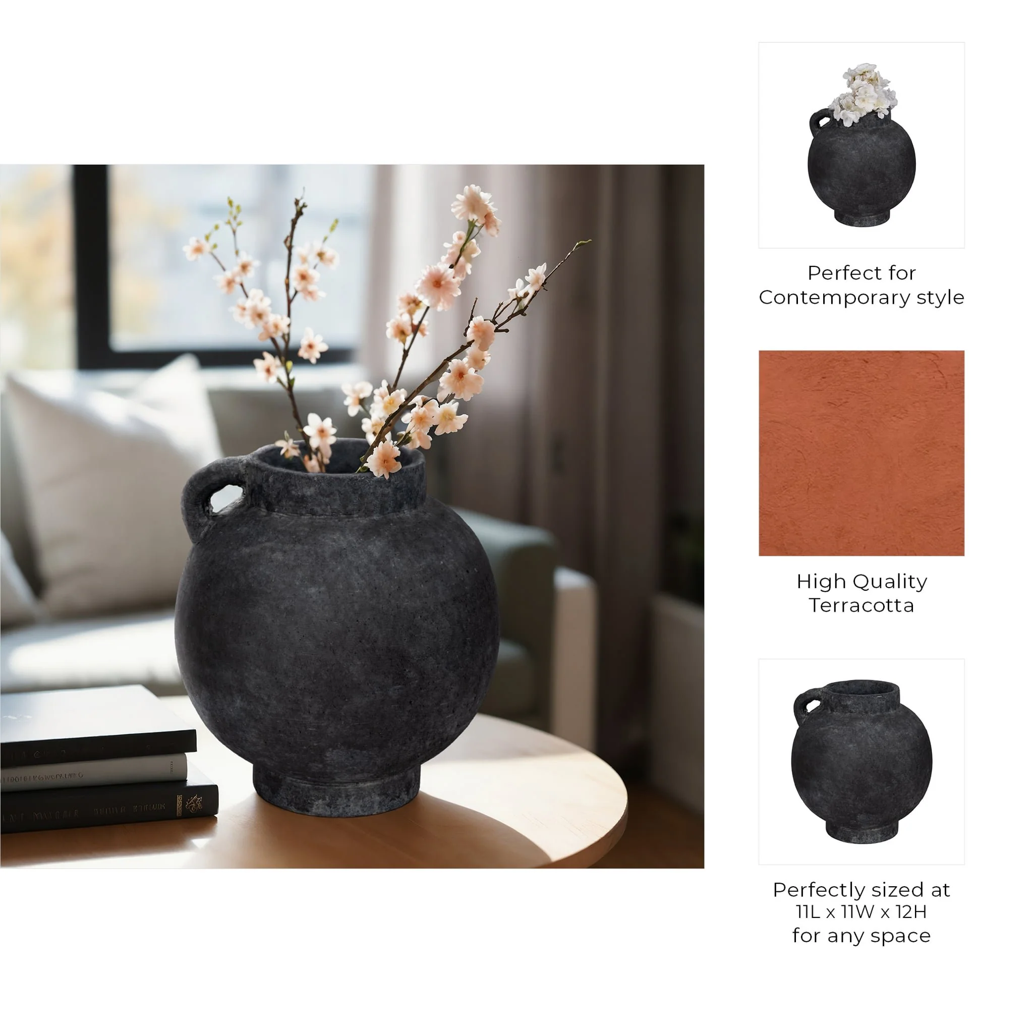 12" Bulbous Jug With Handle, Black - Image 10