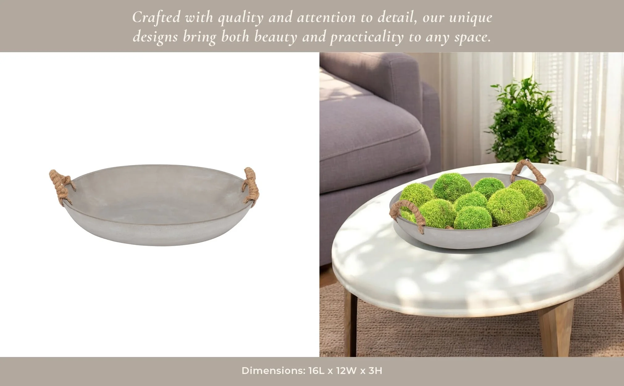 12" Cement Bowl W/ Woven Handles, Grey - Image 12