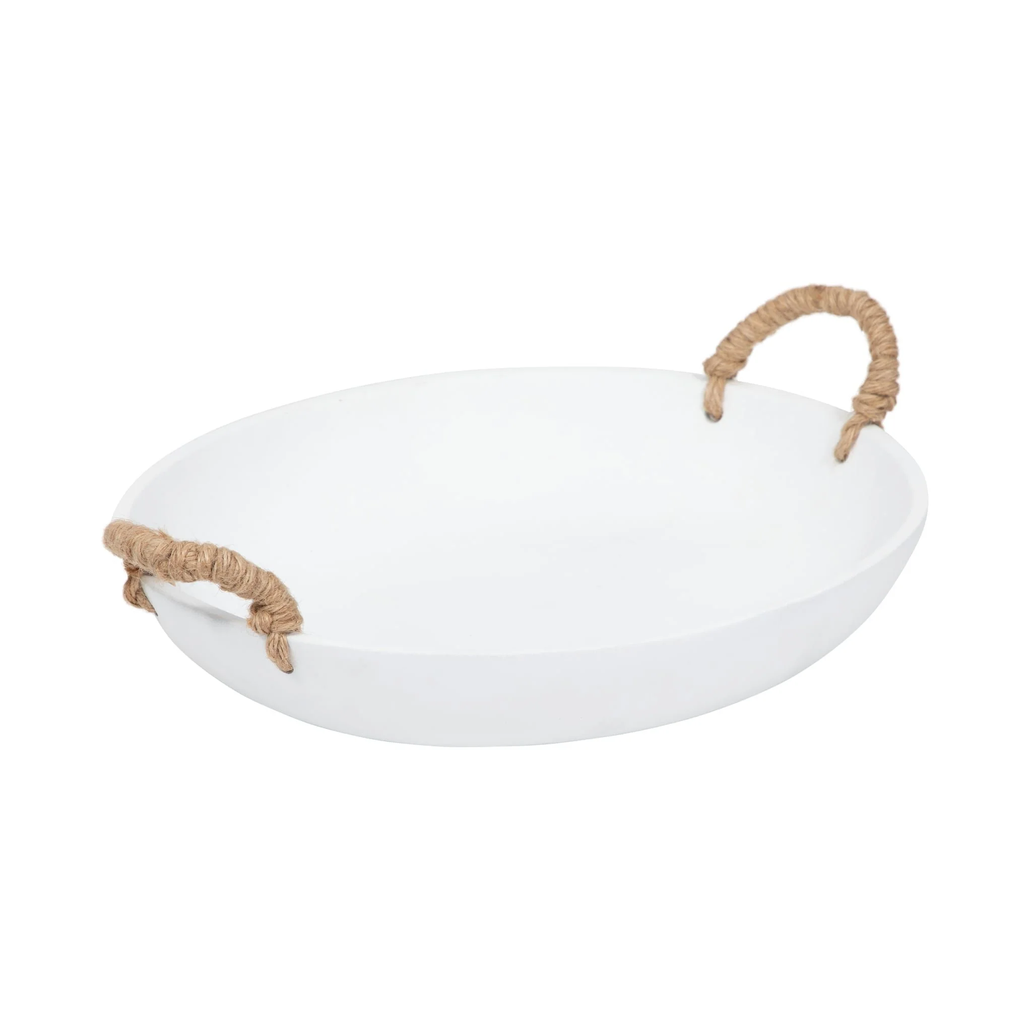 12" Cement Bowl W/ Woven Handles, White - Image 3
