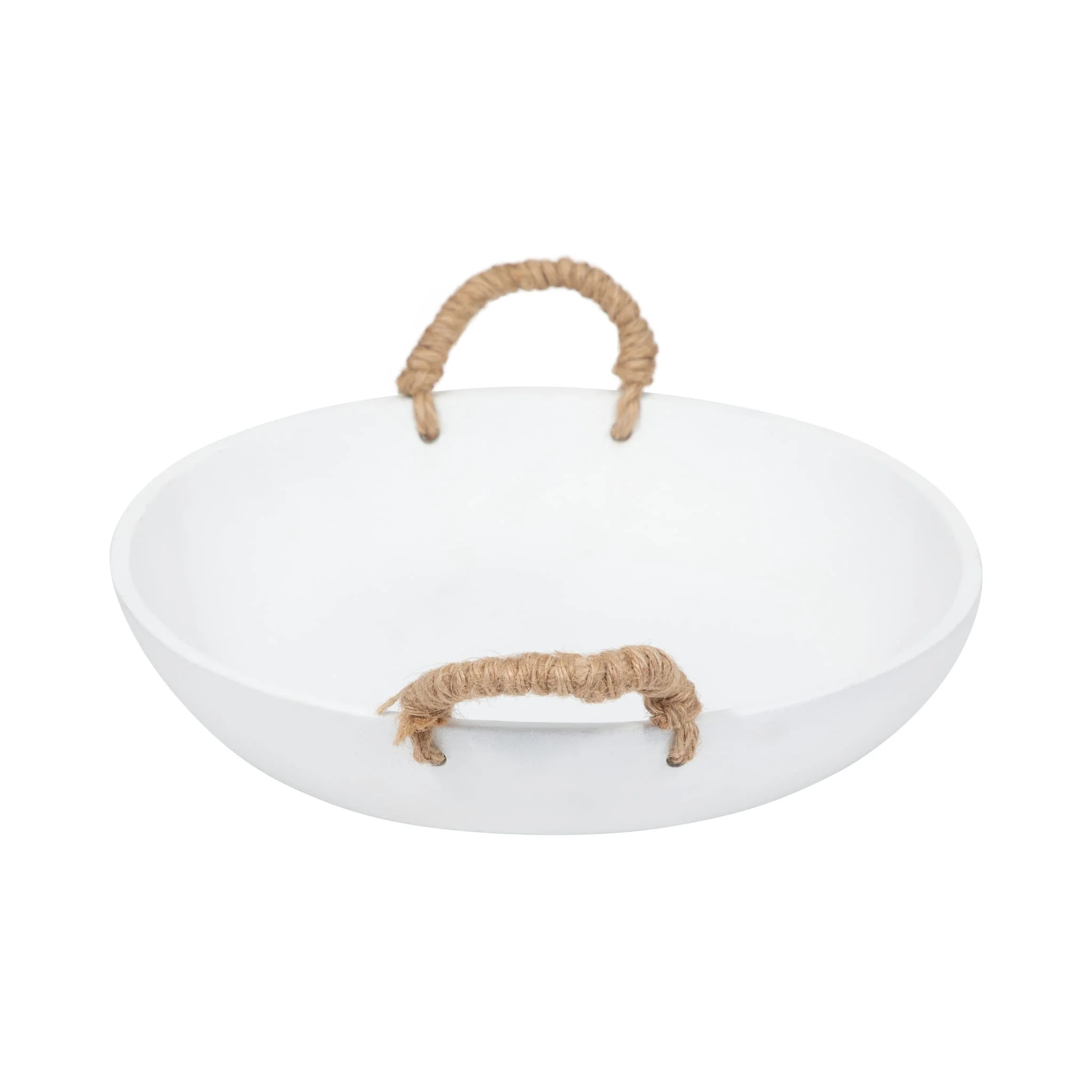 12" Cement Bowl W/ Woven Handles, White - Image 4