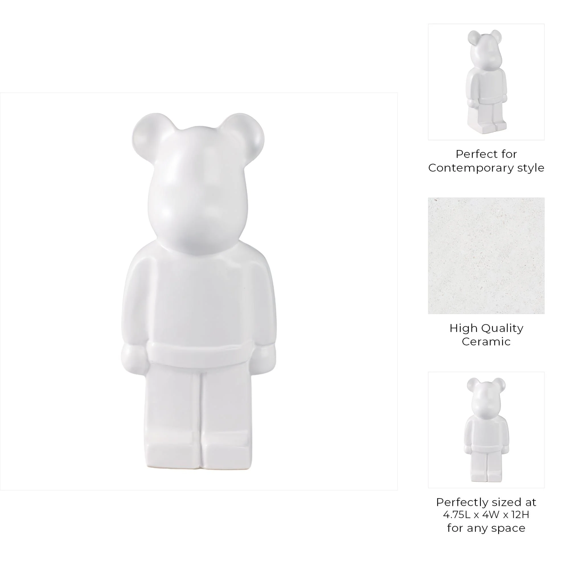 12" Deco Bear Figure, White - Image 9