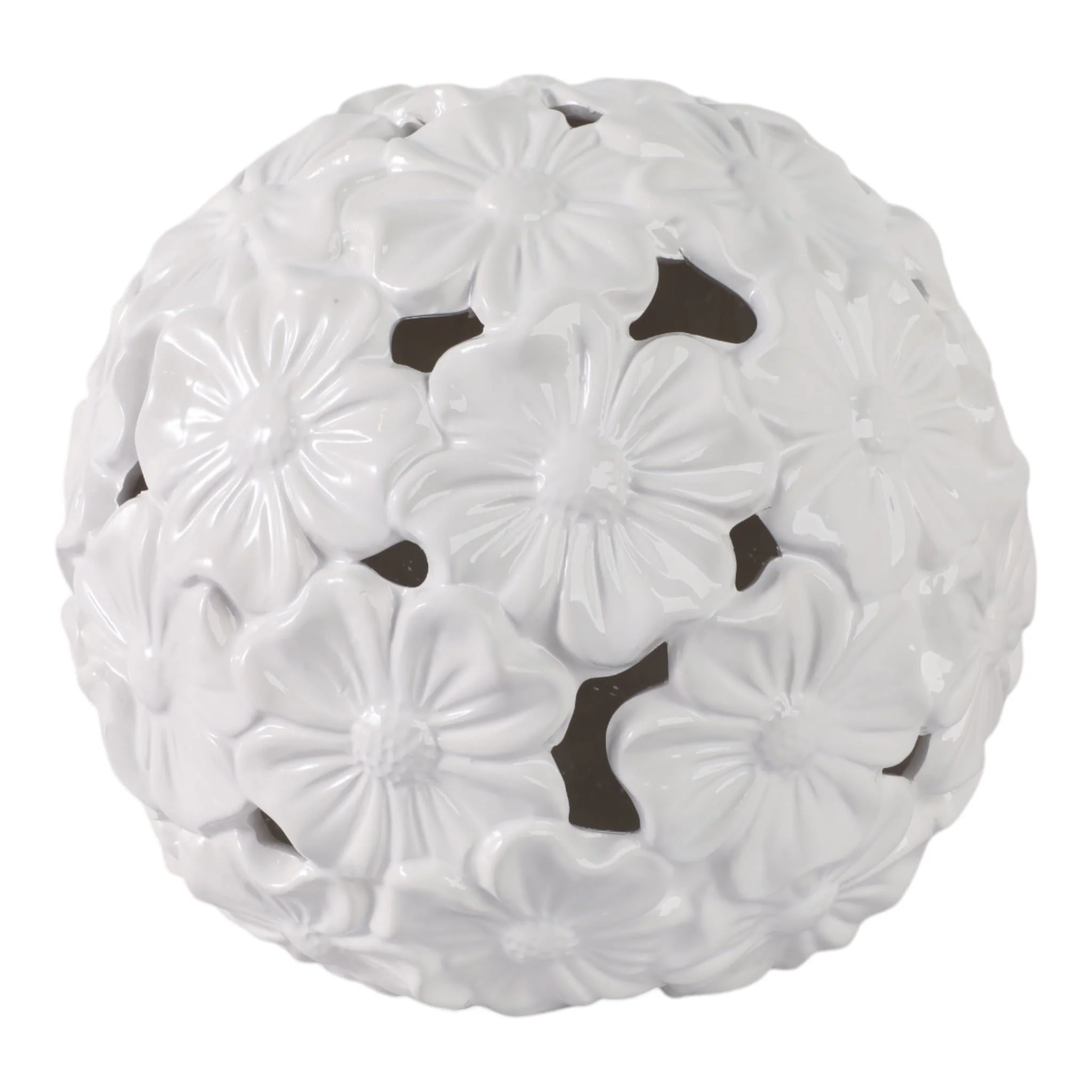 12" Flower Cut-out Garden Orb, White