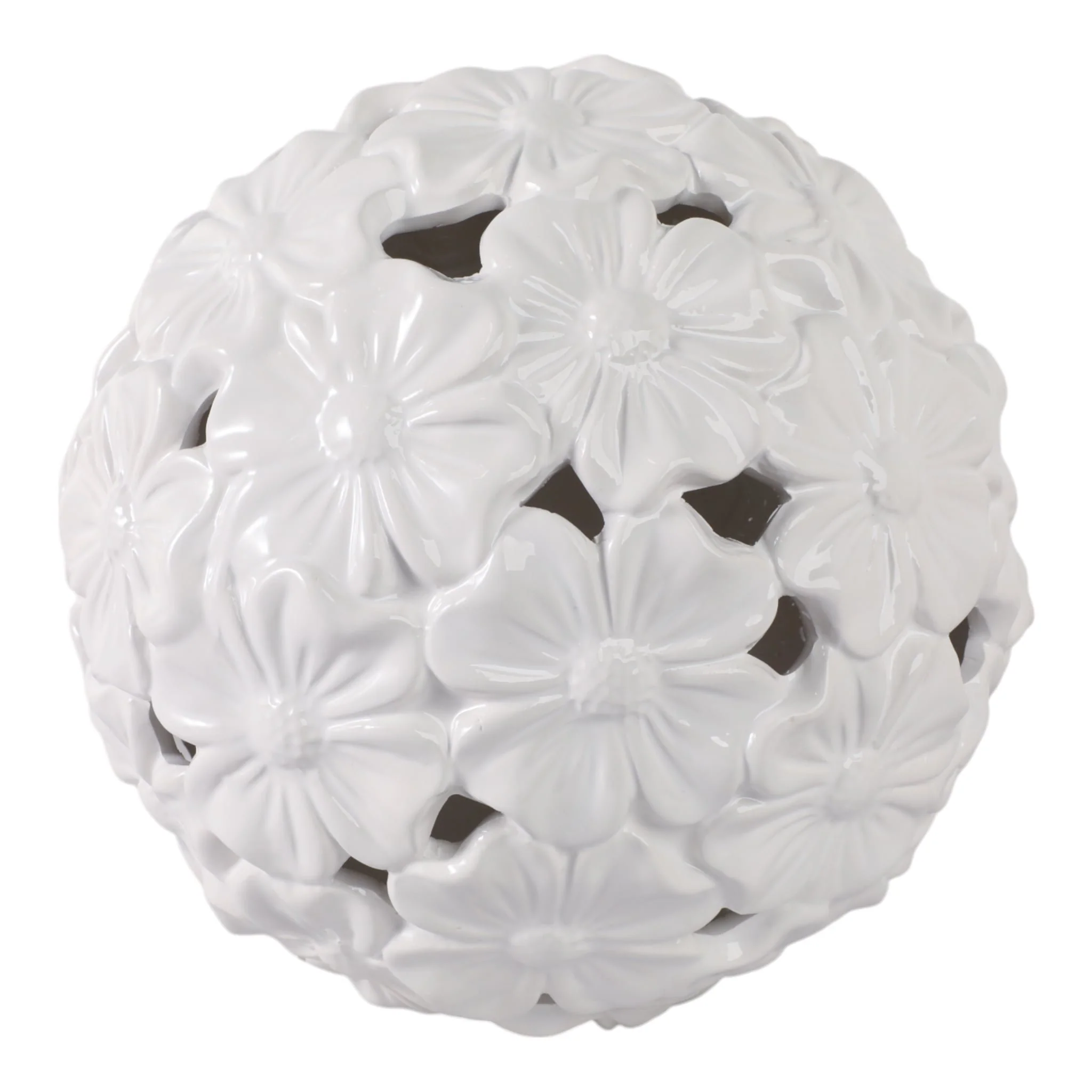 12" Flower Cut-out Garden Orb, White - Image 6