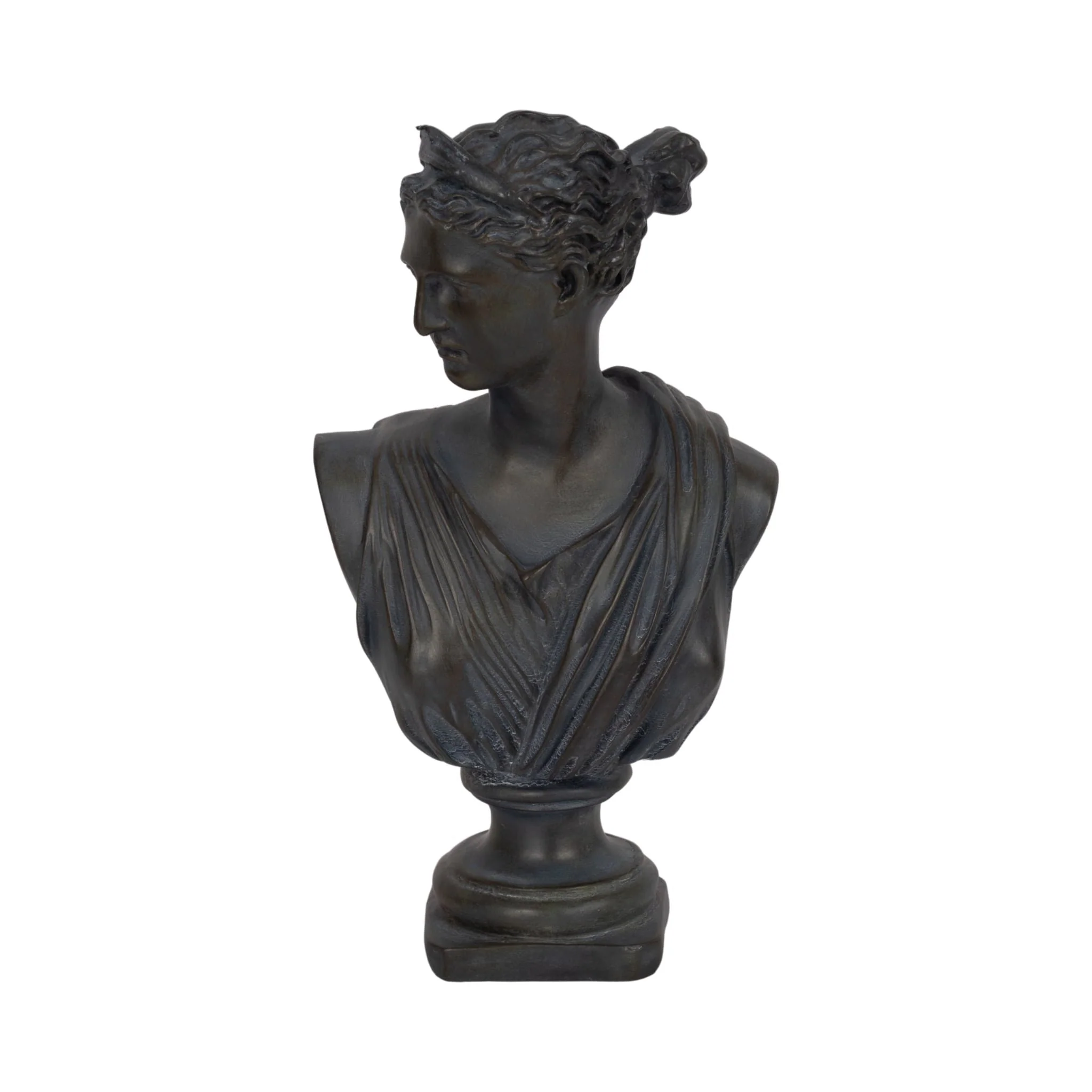 12" Grecian Bust Distressed Resin, Bronze