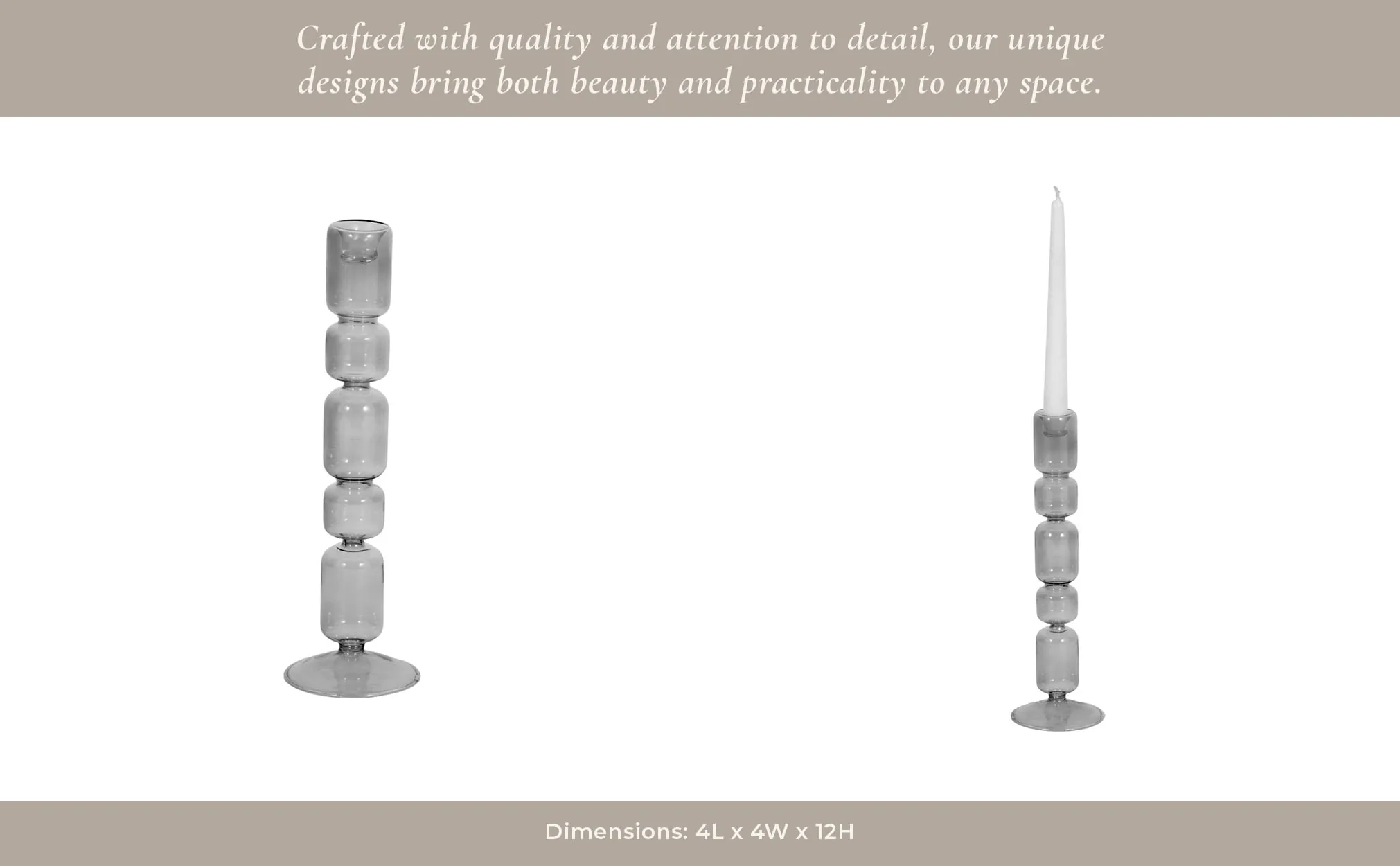 12" Mixed Bubble Taper Candleholder, Smoke - Image 11