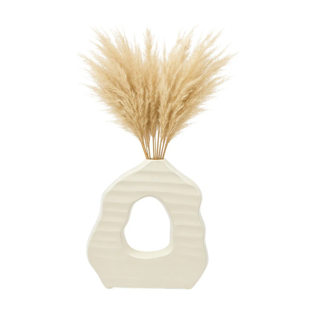 12" Ribbed Open-cut Out Vase, Ivory - Image 2