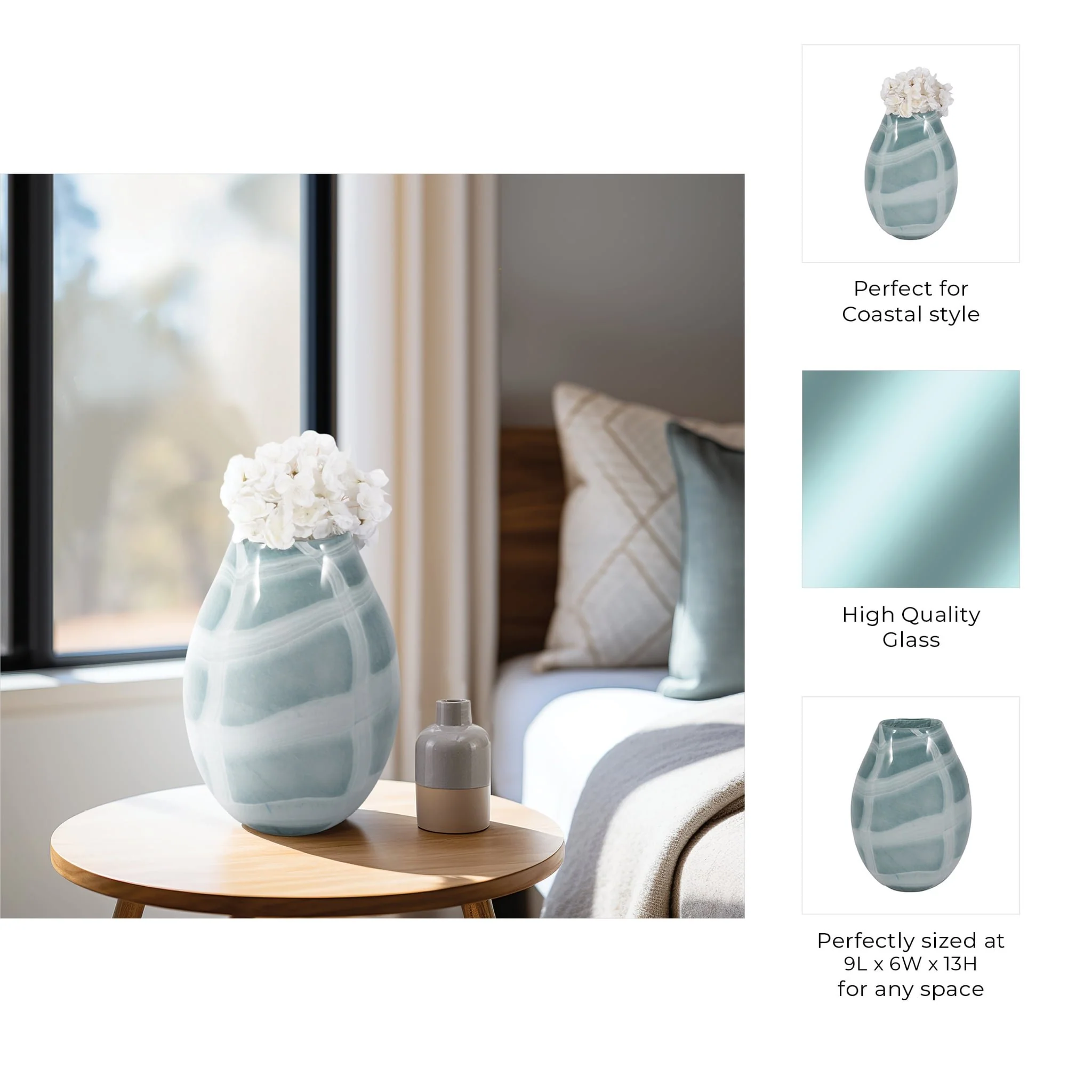 12" Slim Swirled Vase, Blue/white - Image 10