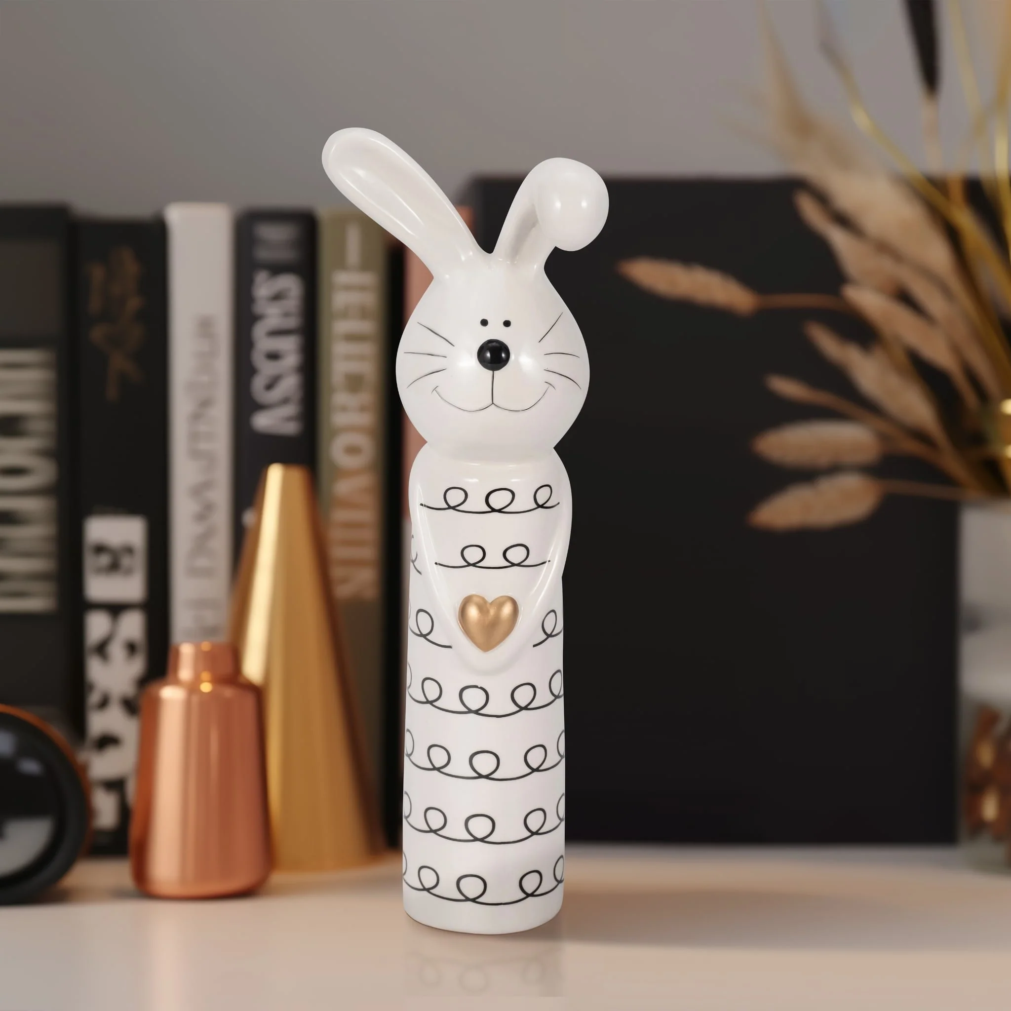 12" Squiggly Bunny With Gold Heart, White/black - Image 11