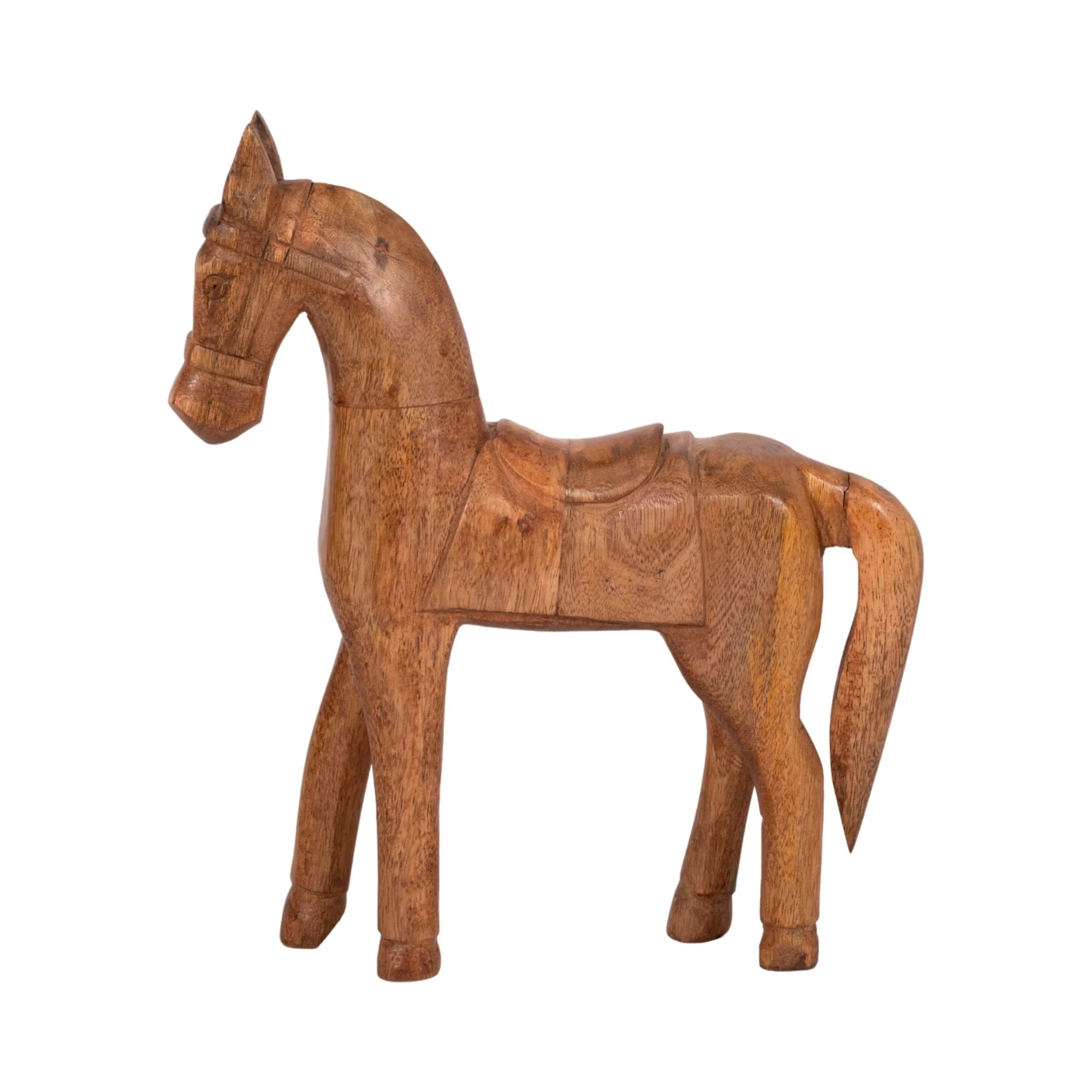 12" Standing Horse With Saddle, Natural