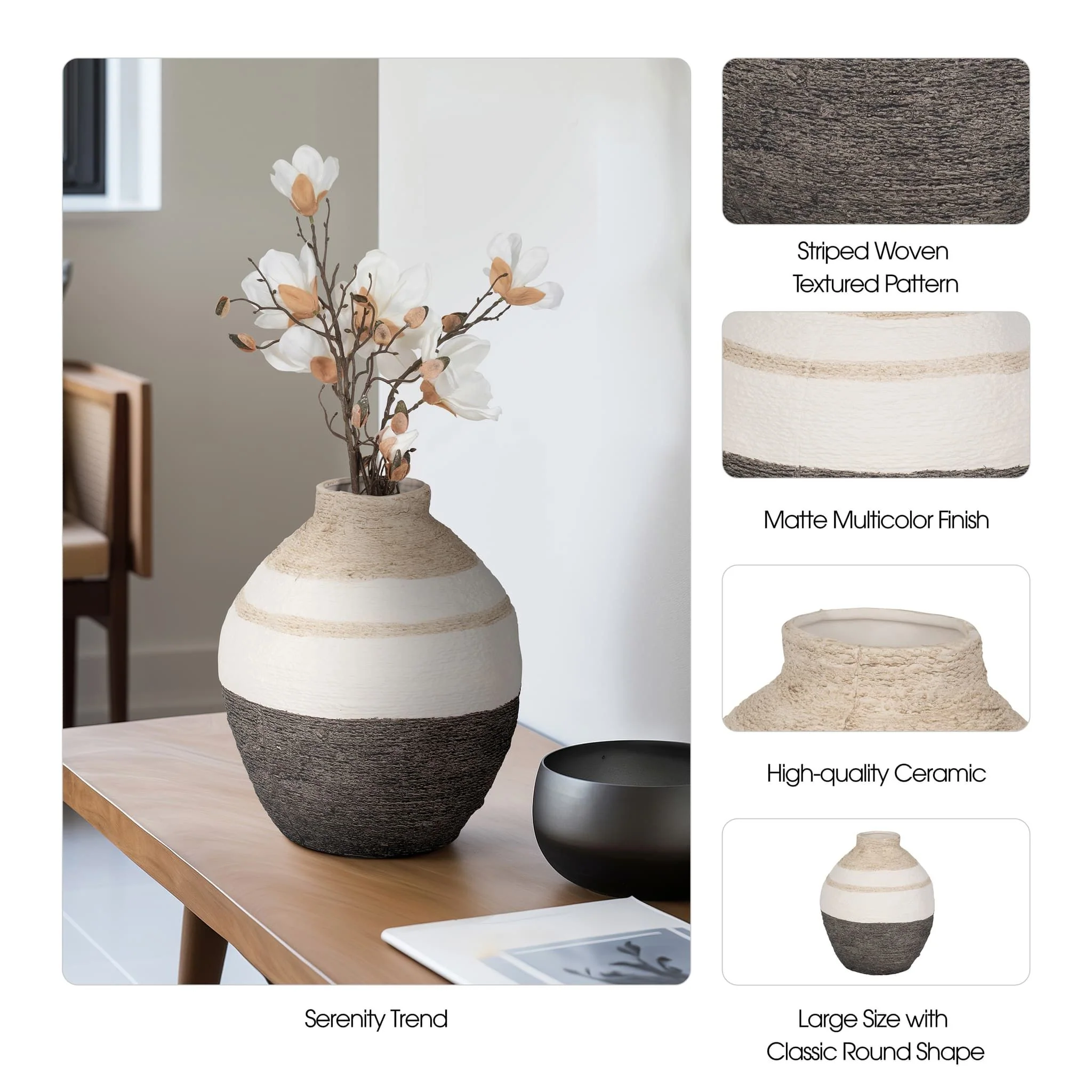 12" Striped Woven Textured Vase, Multi - Image 9