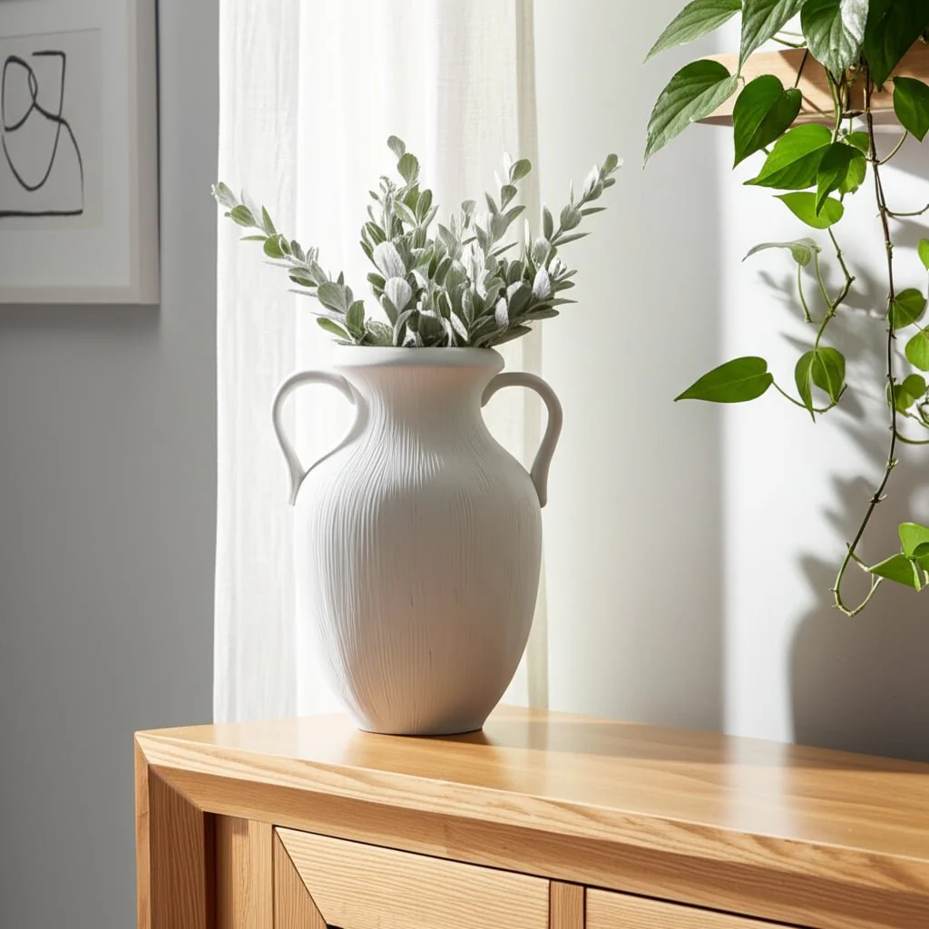 12" Weathered Jug With Handles, White - Image 12