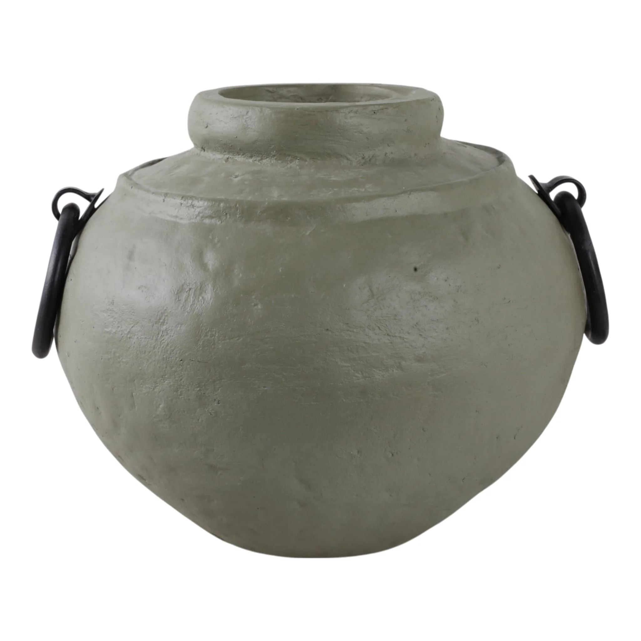 12x10" Ecomix Vase With Metal Handles, Green/ Blk
