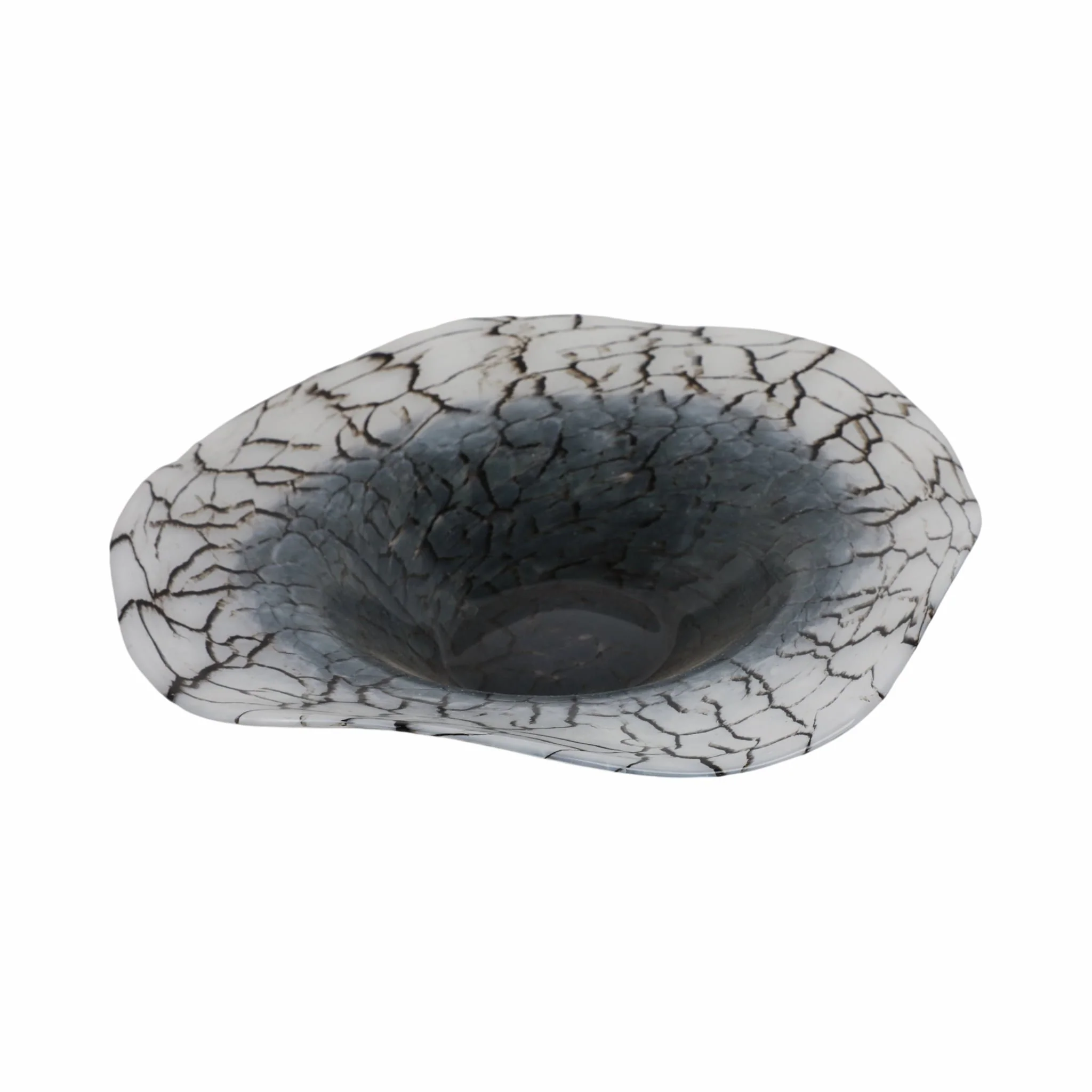 12x12" Abstract Glass Bowl With Veining, White/bla - Image 4