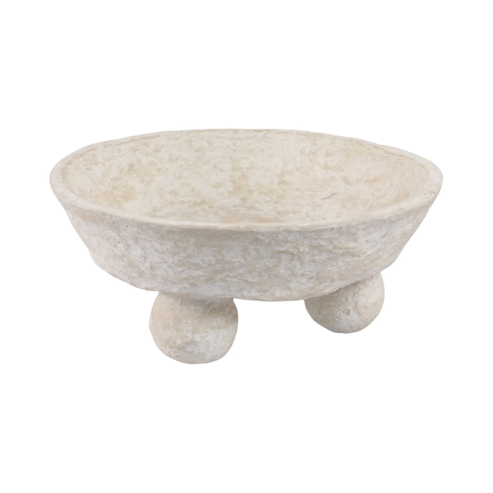 12x12" Paper Mache Knobby Footed Bowl, White - Image 3