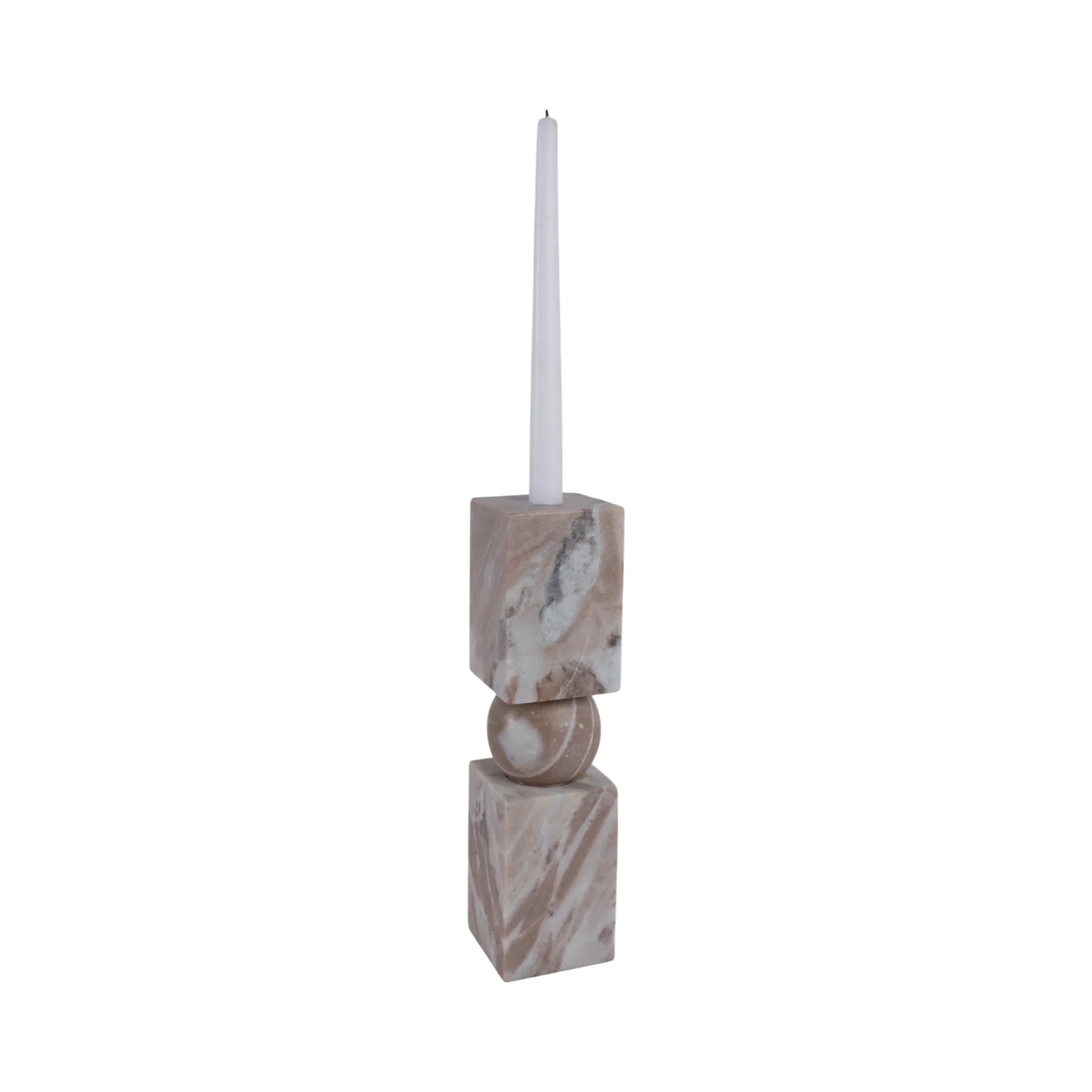 12x3" Chunky Marble Taper Holder, Tan Multi - Image 2